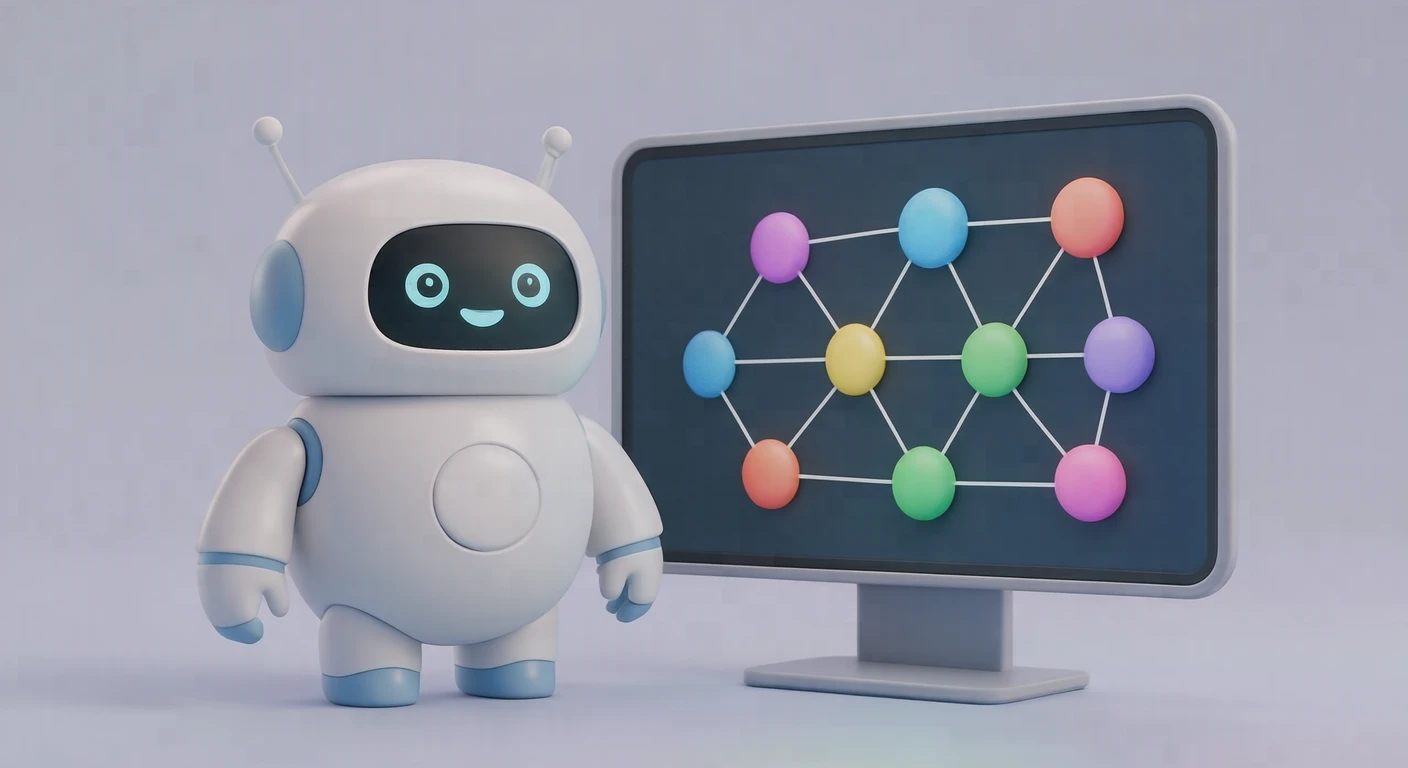 ニューラルネットワークとAIロボットのイラスト(ソフト3D)