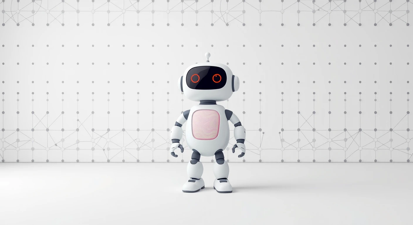 ニューラルネットを背にしたロボットのイラスト
