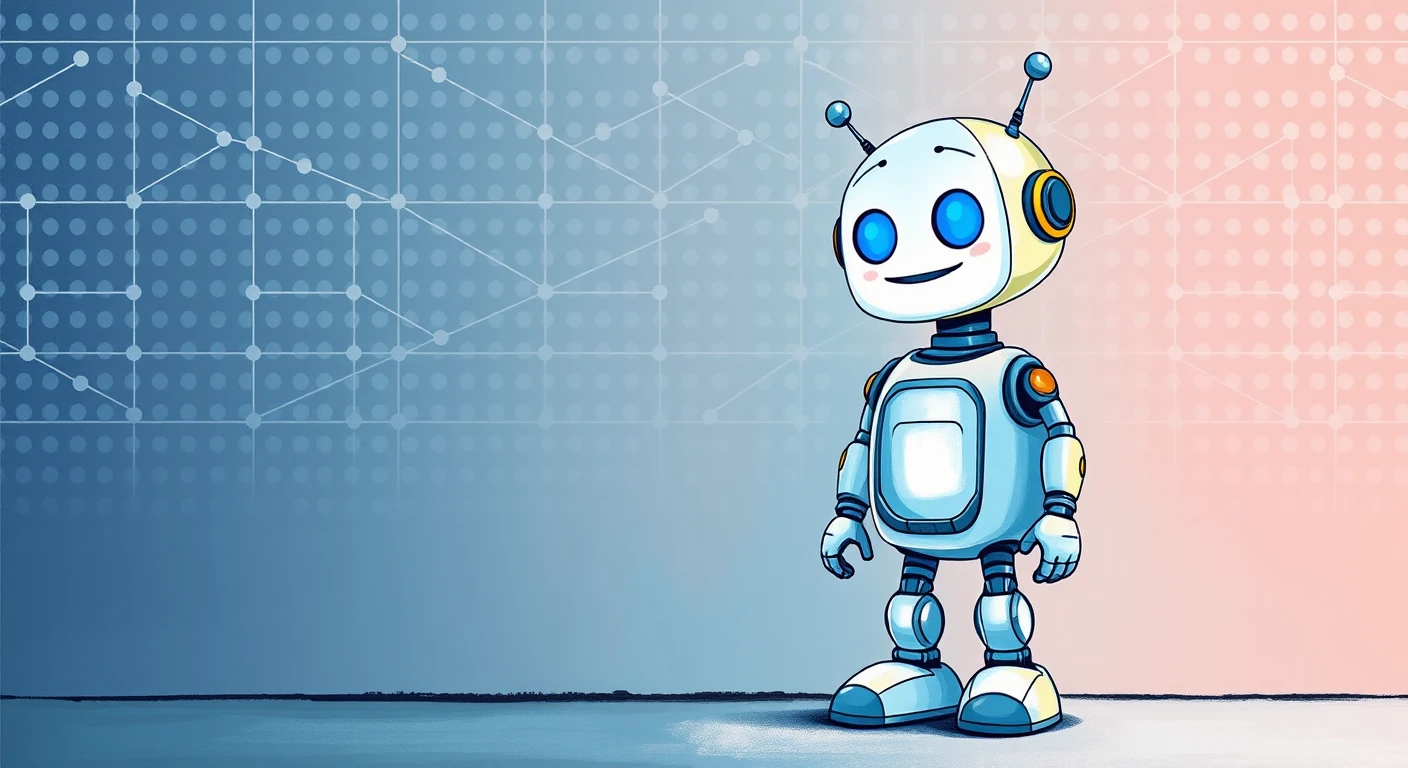 ニューラルネットを背にしたロボットのイラスト