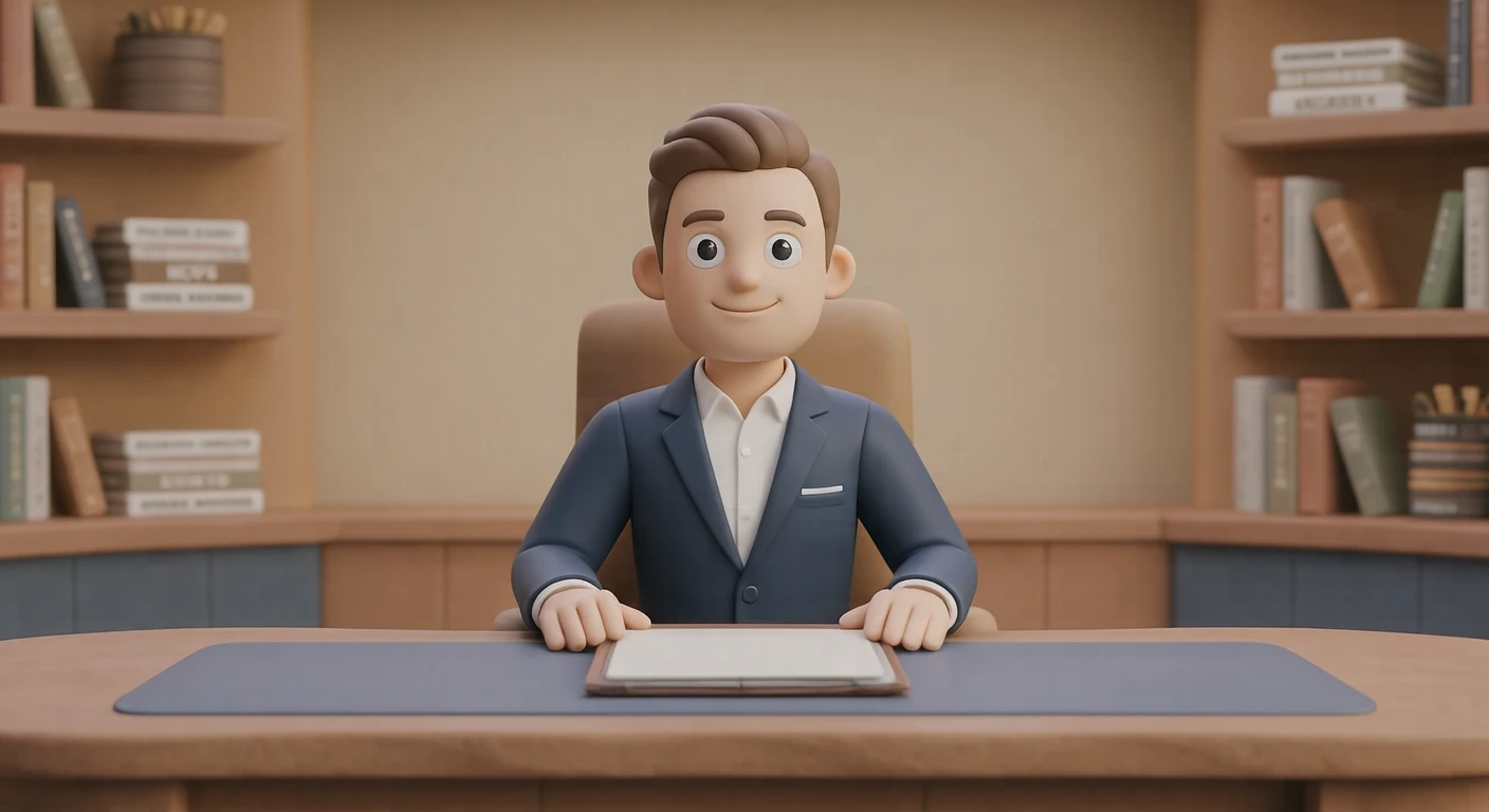 放送中のスタジオでニュースデスクに座るアナウンサーのイラスト（ソフト3D）