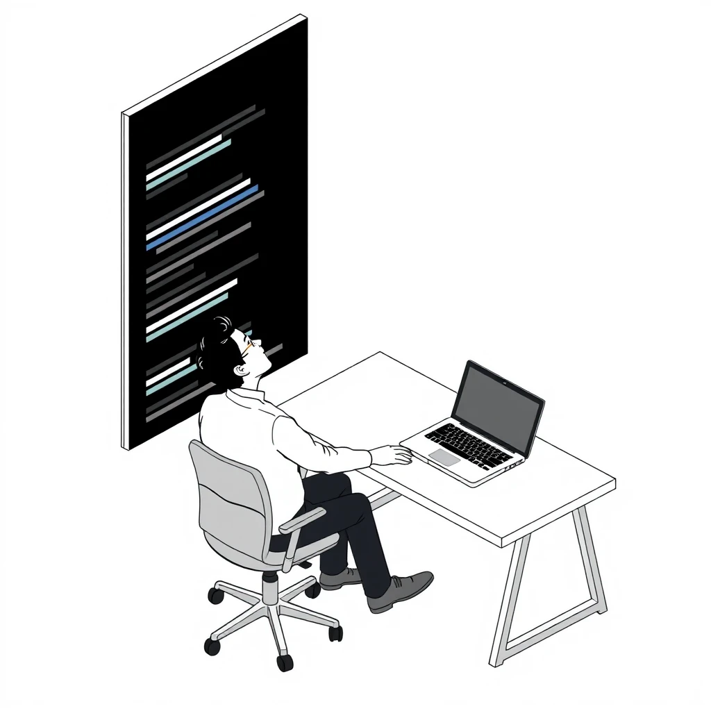 仕様を確認する開発者のアイソメトリックイラスト