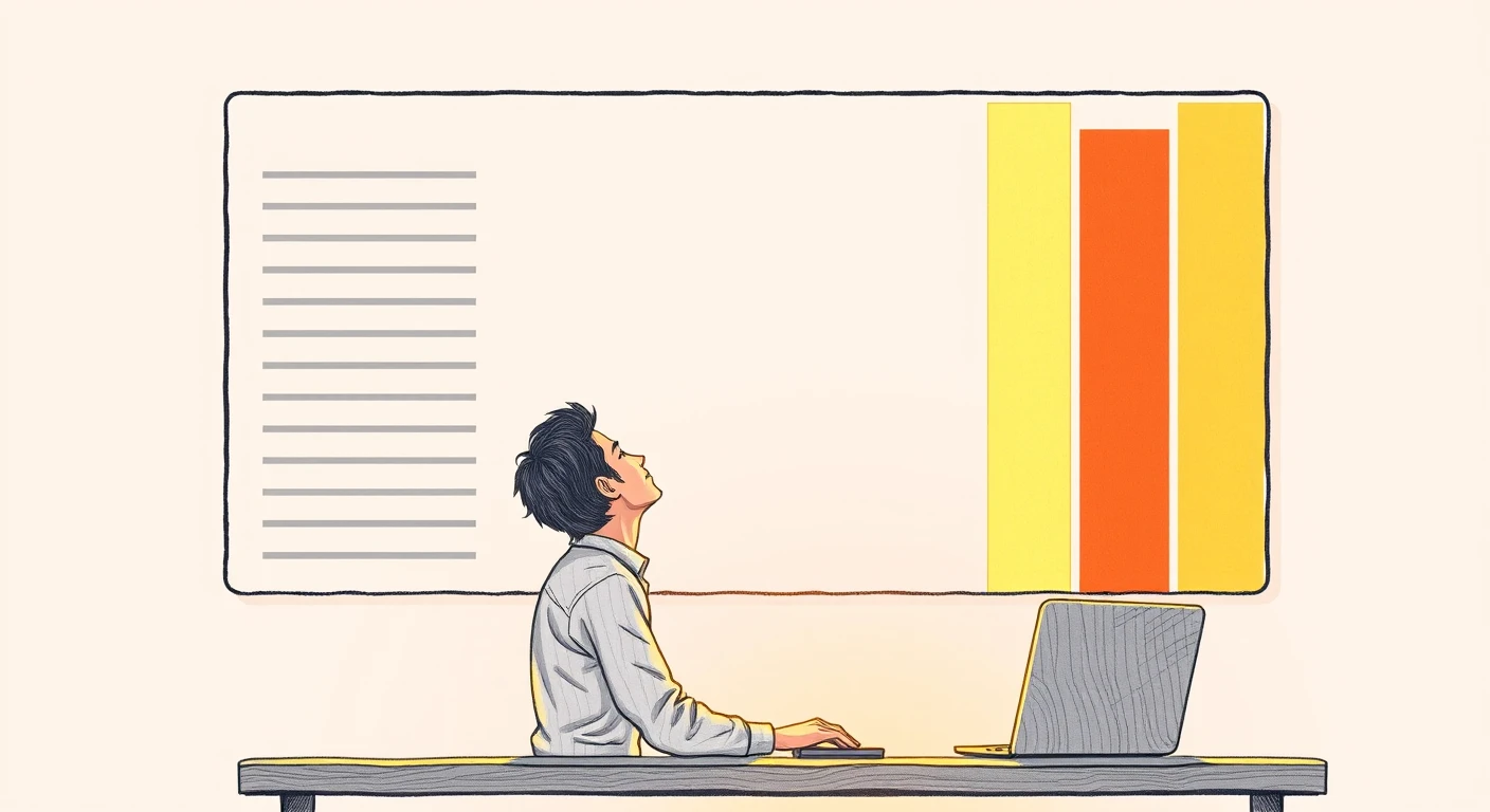 仕様を確認する開発者の色鉛筆風イラスト