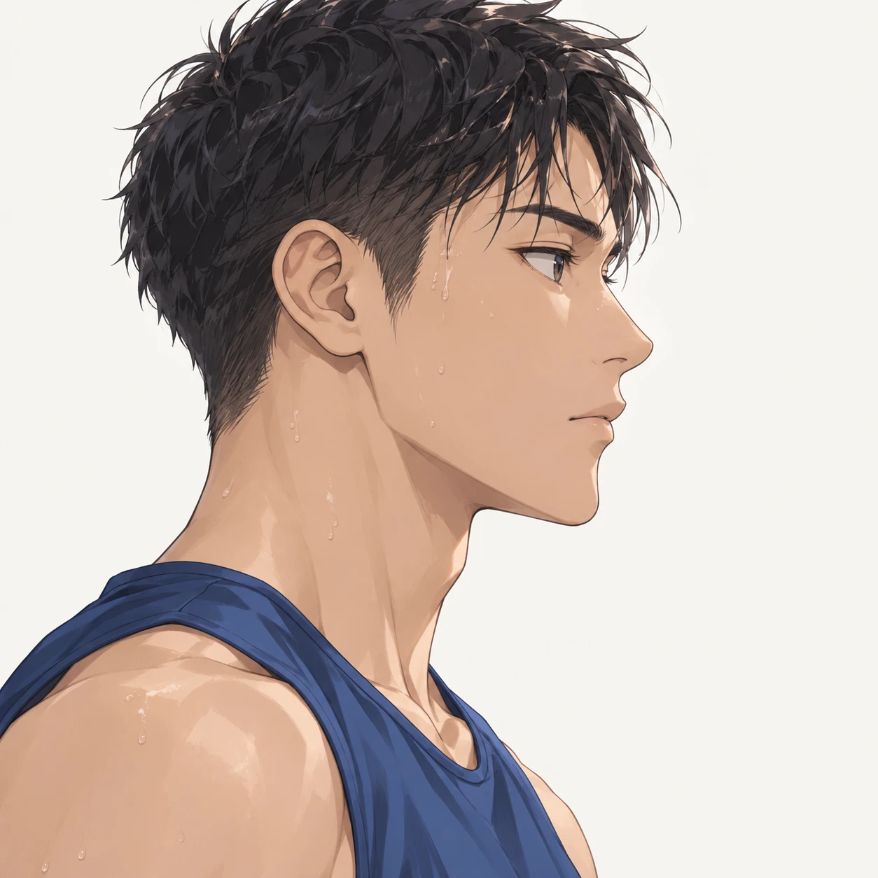 無地を背にした横向きのトレーニングウェアの男性のイラスト（アイソメトリック）