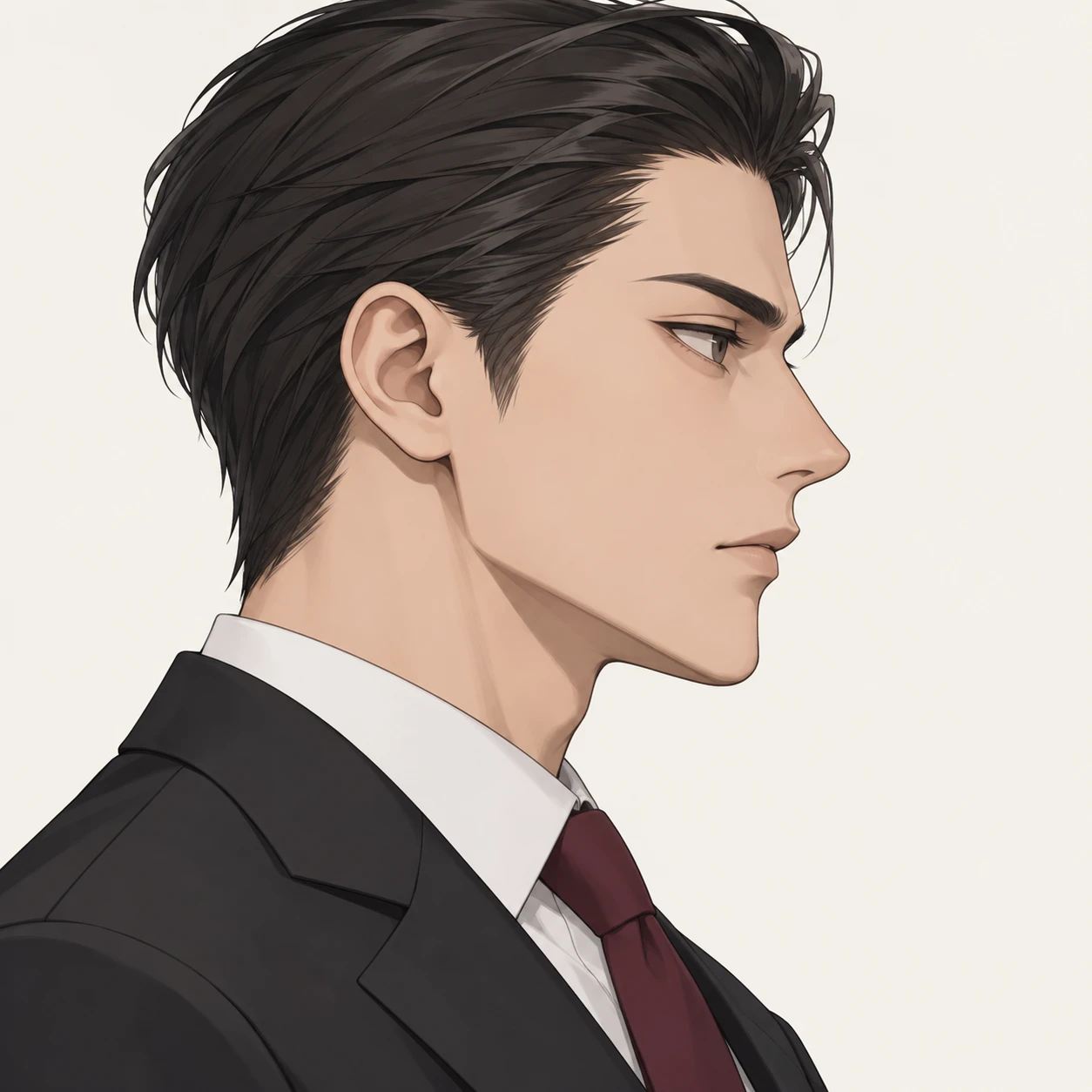 無地を背にした横向きのスーツとネクタイの男性のイラスト（アイソメトリック）
