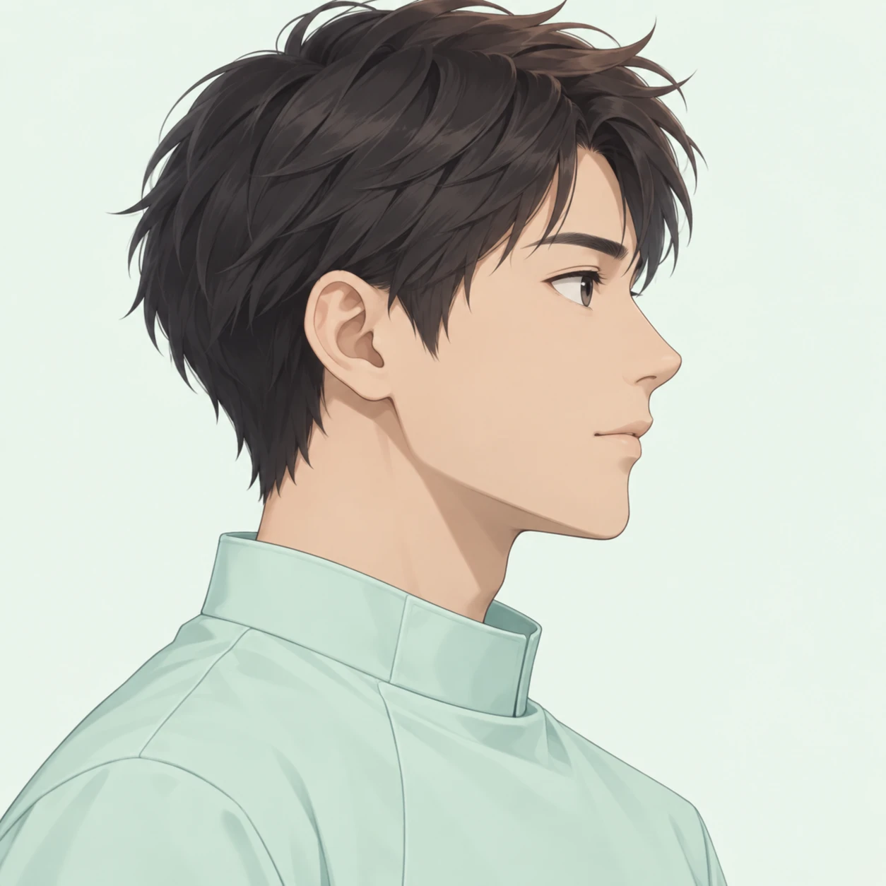 無地を背にした横向きの歯科の診療着の男性のイラスト（アイソメトリック）