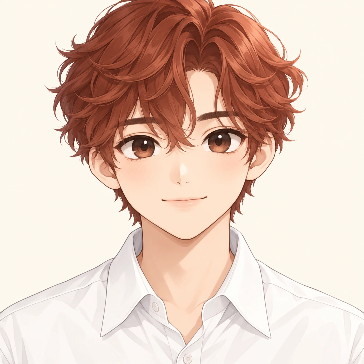 無地を背にした正面向きの白シャツの男性のイラスト（デフォルメ）