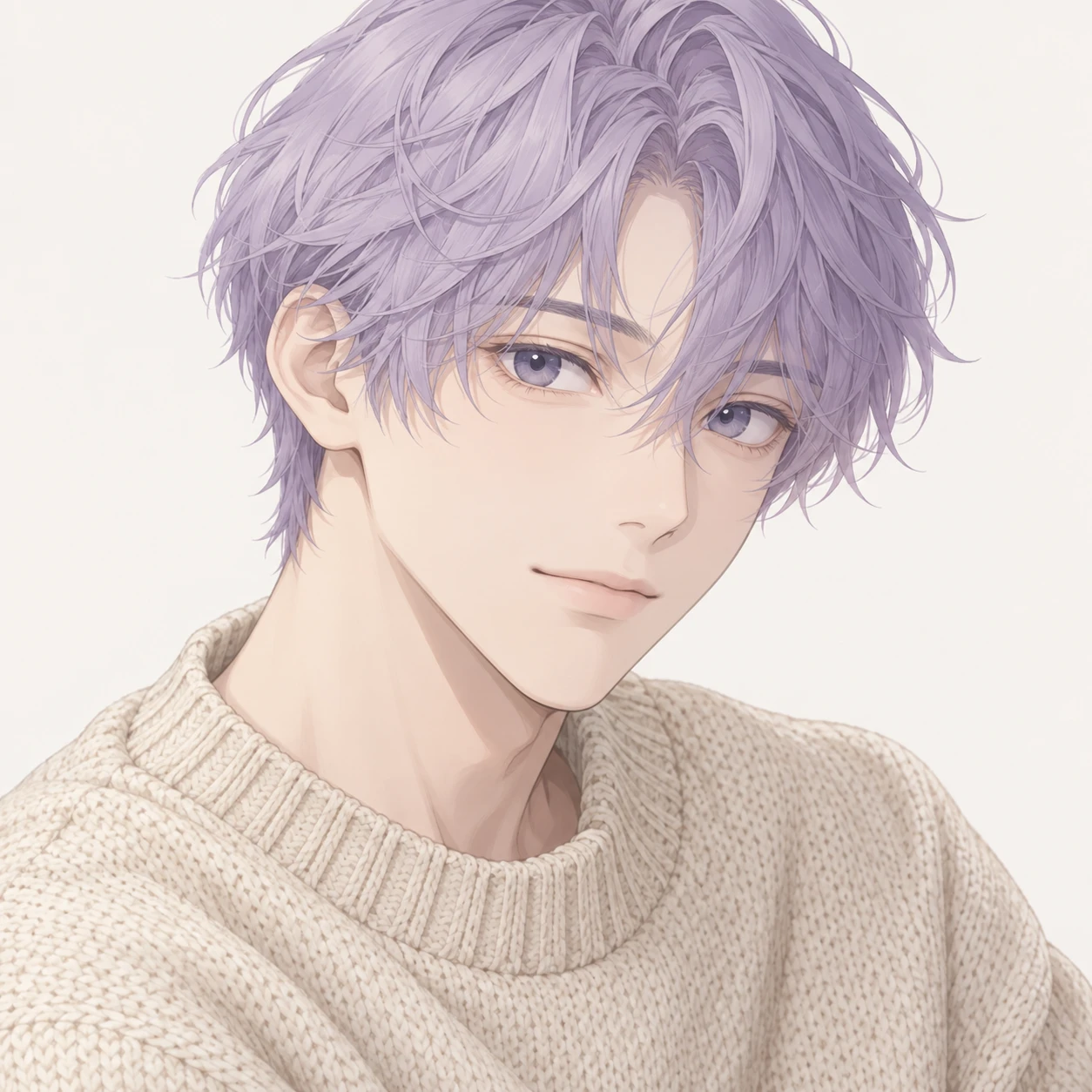 無地を背にした斜め向きのゆったりニットの男性のイラスト（アイソメトリック）