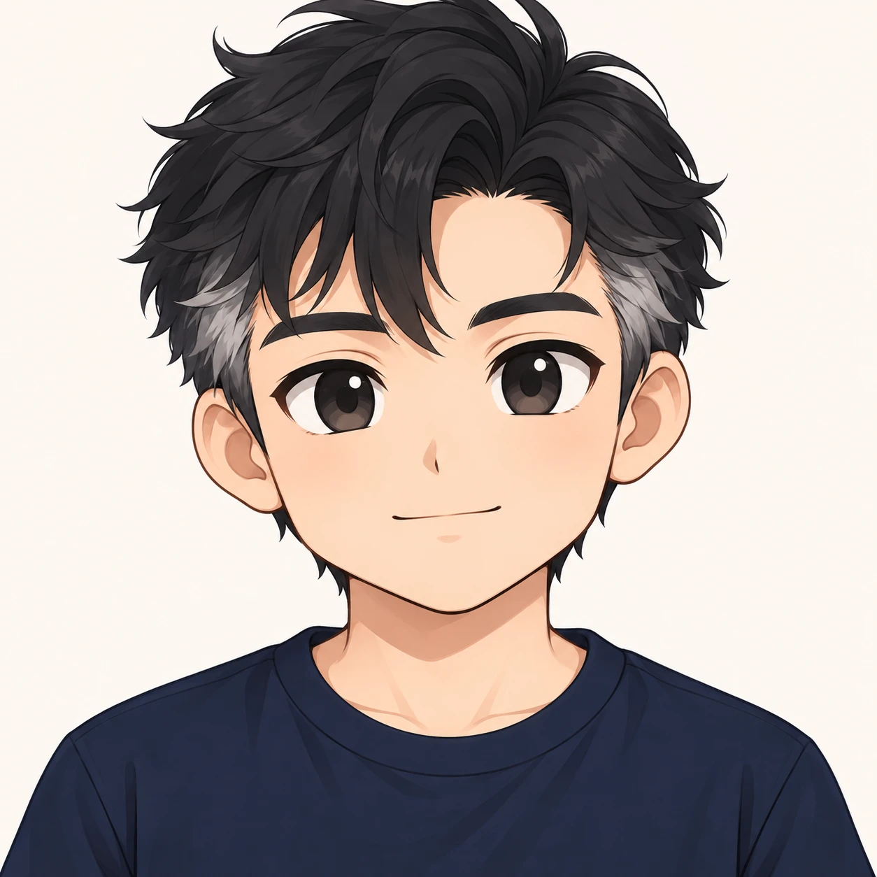 無地を背にした正面向きの白髪まじりの男性のイラスト（デフォルメ）