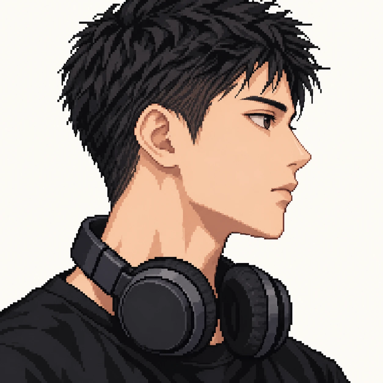 ヘッドホンを首にかけた音声スタッフ風の男性のアニメ調プロフィール用画像（ドット絵）