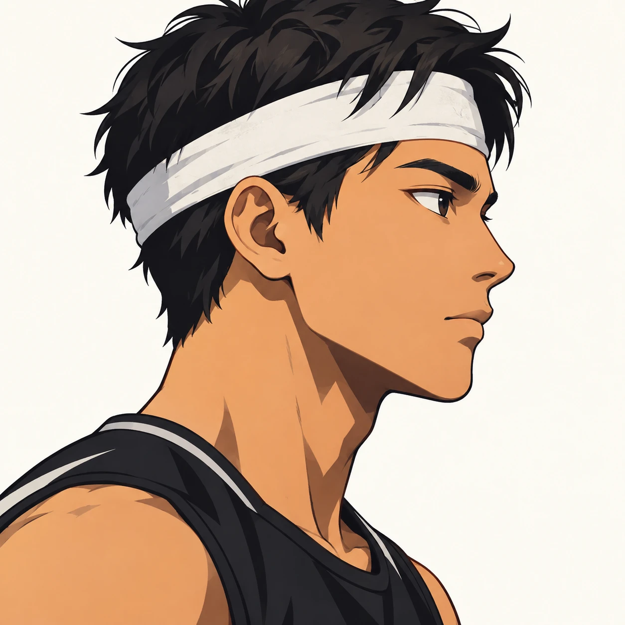無地を背にした横向きのスポーツウェアとはちまきの男性のイラスト（グラフィックポスター）