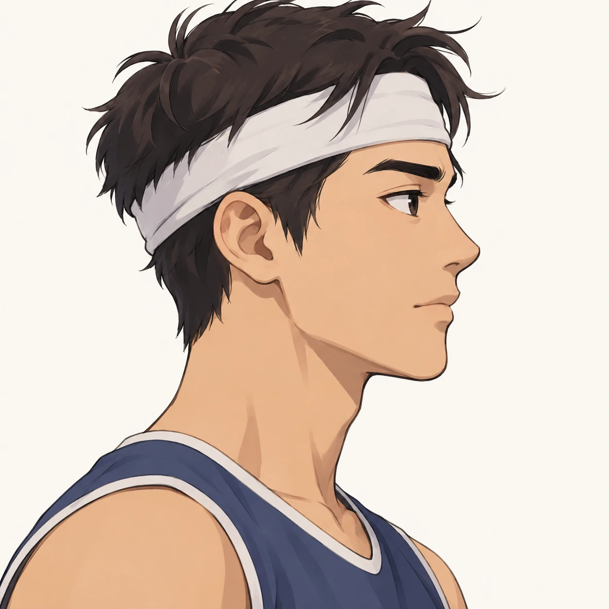 無地を背にした横向きのスポーツウェアとはちまきの男性のイラスト（ゆるいイラスト）