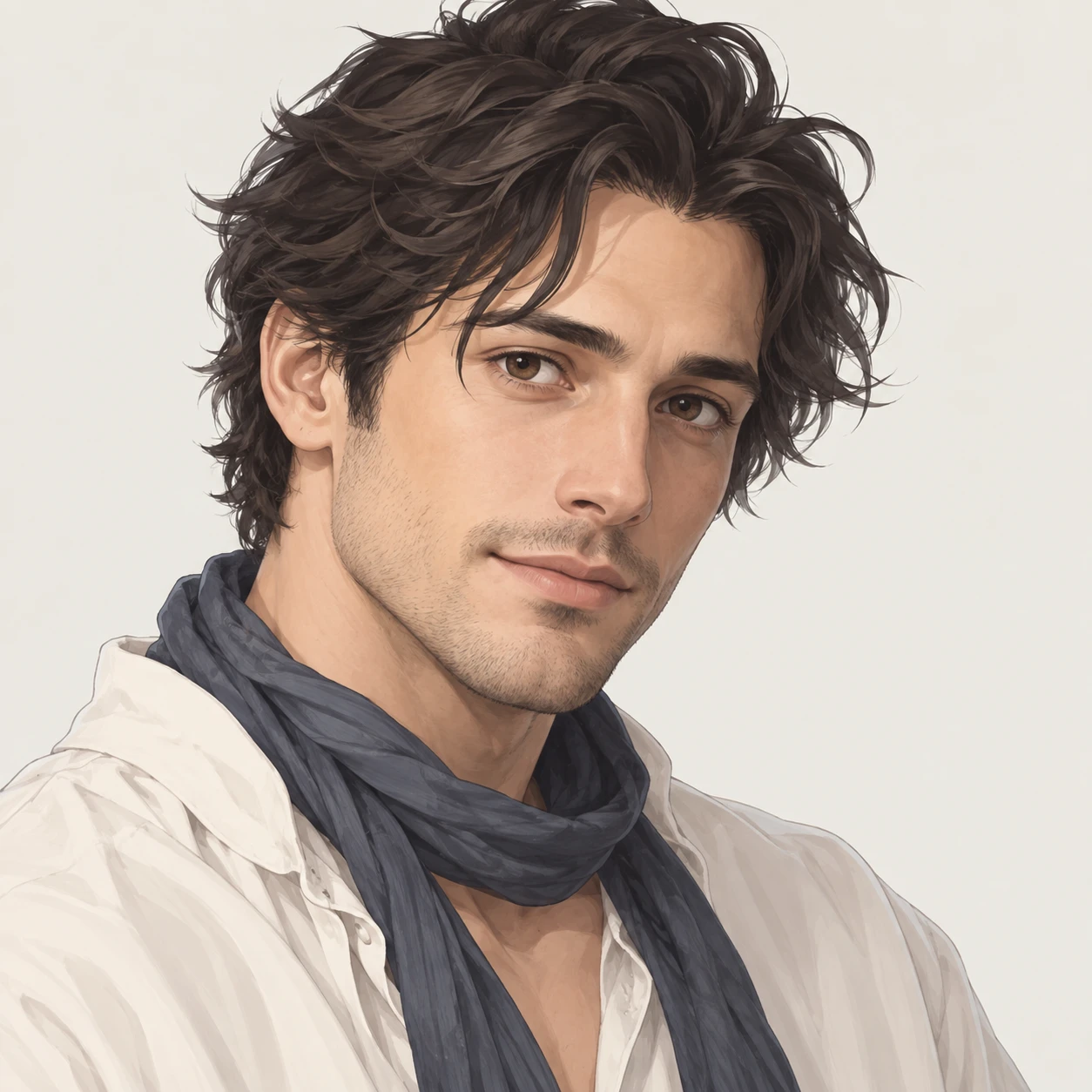 無地を背にした斜め向きの俳優のスカーフの男性のイラスト（アイソメトリック）