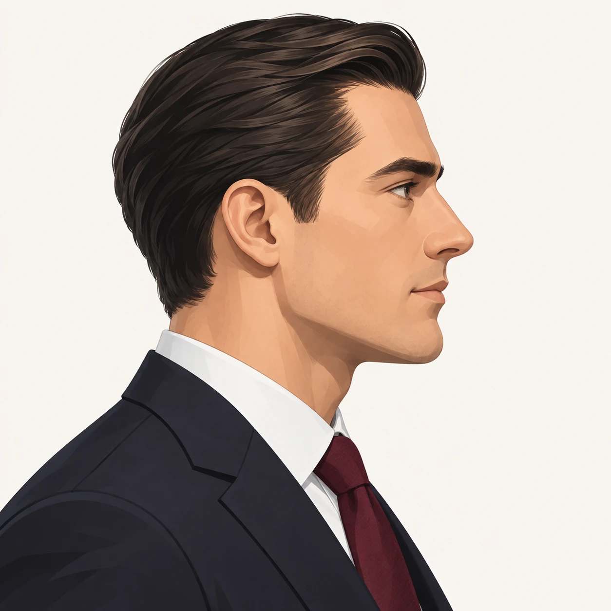 無地を背にした横向きのスーツとネクタイの男性のイラスト（アイソメトリック）