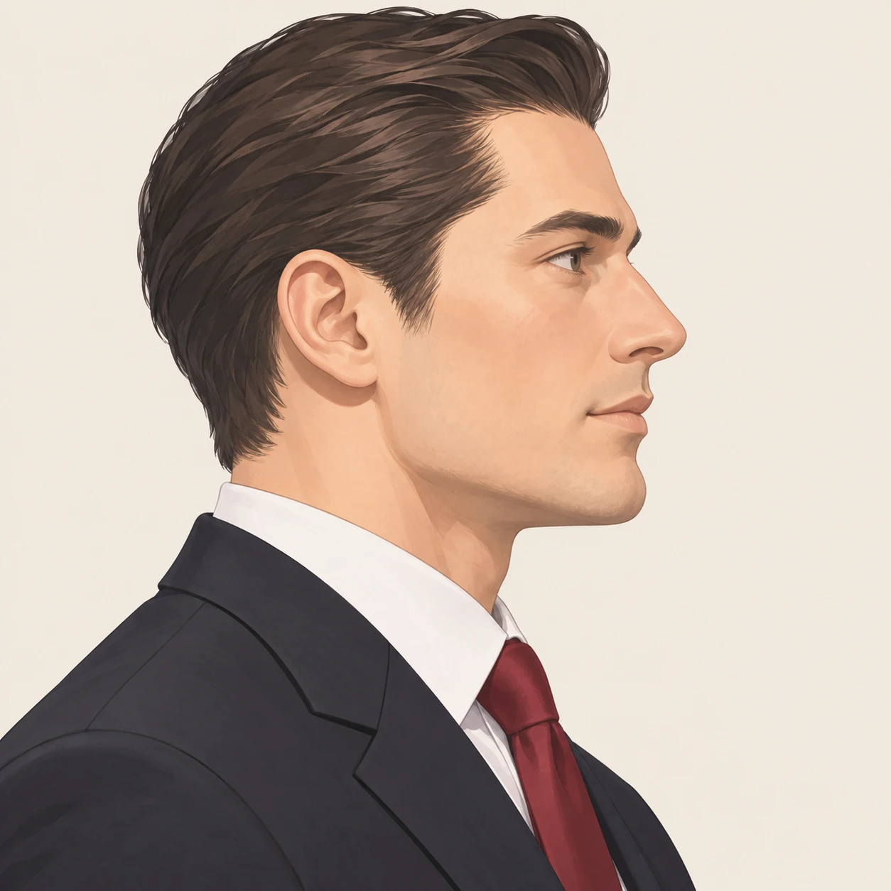 スーツにネクタイ姿の男性のプロフィール用画像（ソフトパステル）