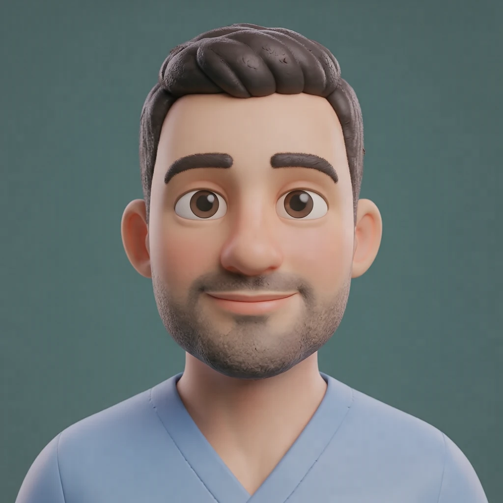 하늘색 스크럽을 입은 남성의 프로필 아이콘 (소프트 3D)