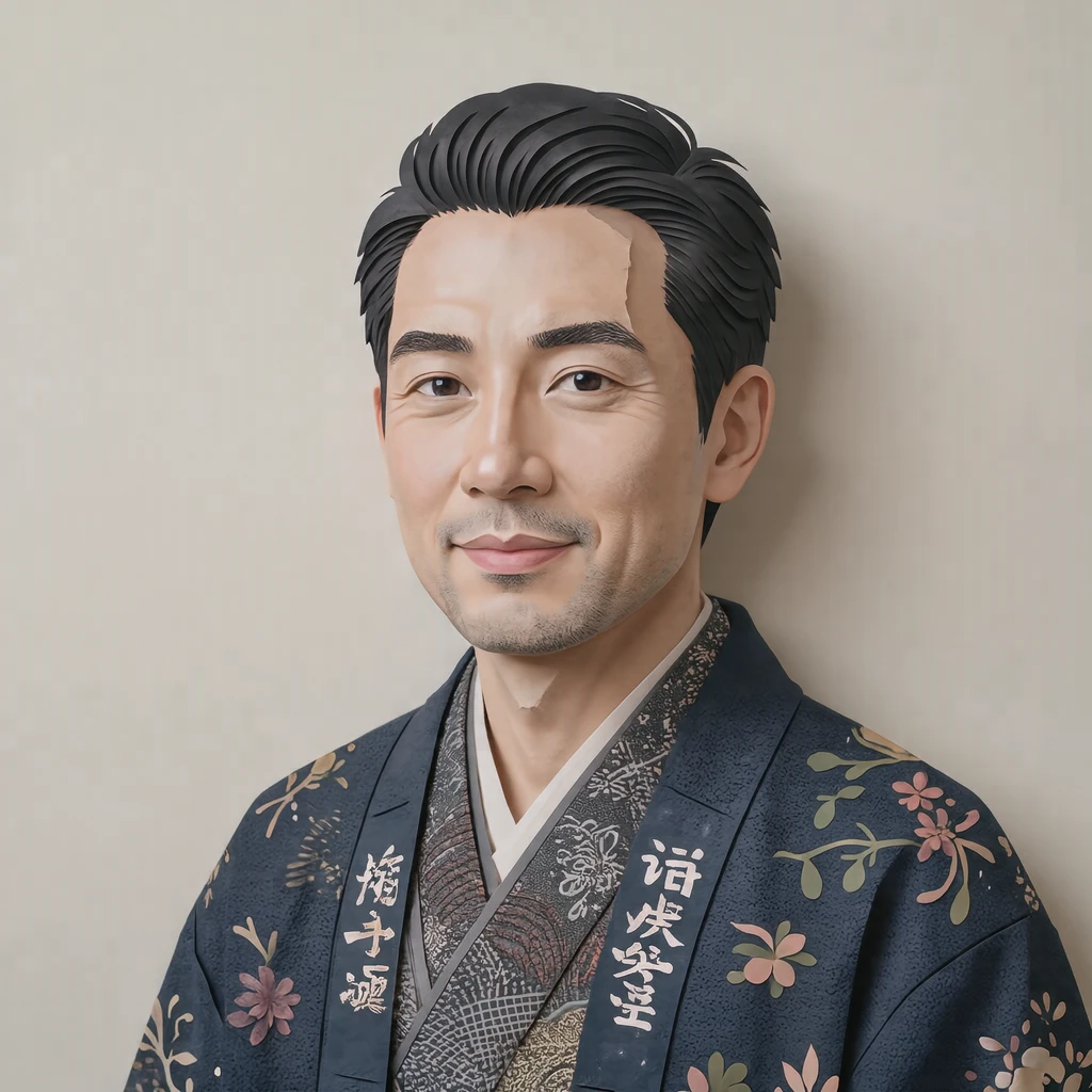 하오리를 입은 남성의 프로필 아이콘 (종이 오리기 풍)