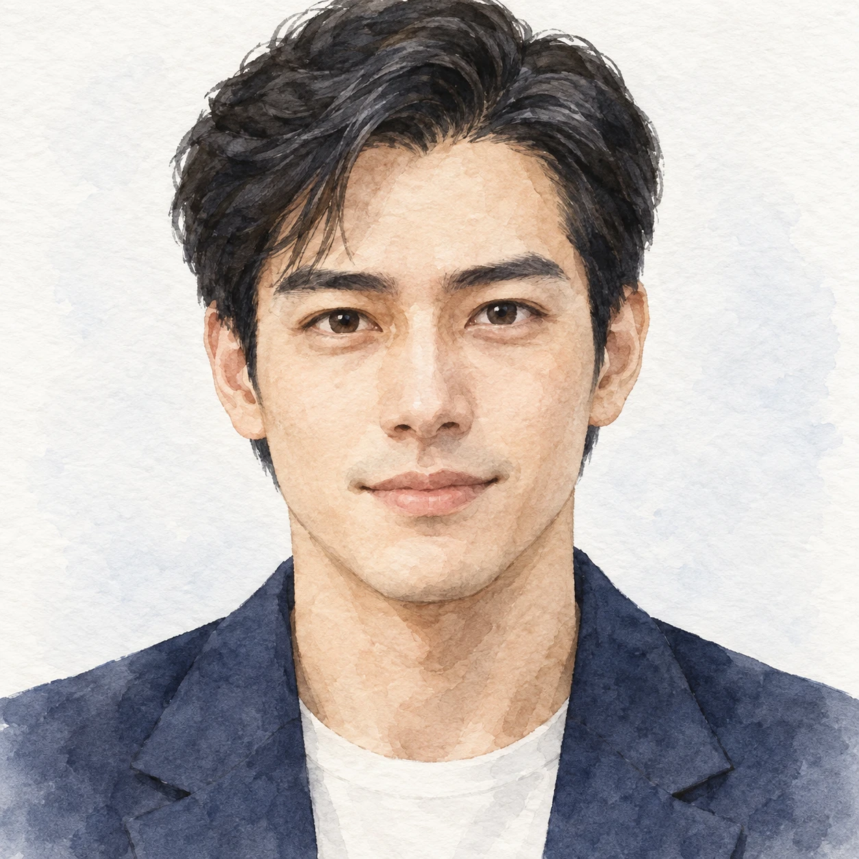 紺のブレザーを着た男性のプロフィール用画像（水彩）
