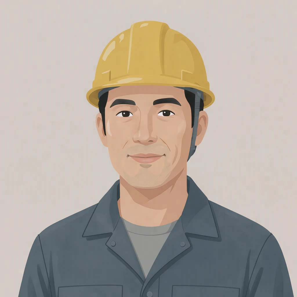 작업복에 헬멧을 쓴 남성의 프로필 아이콘 (플랫 일러스트)