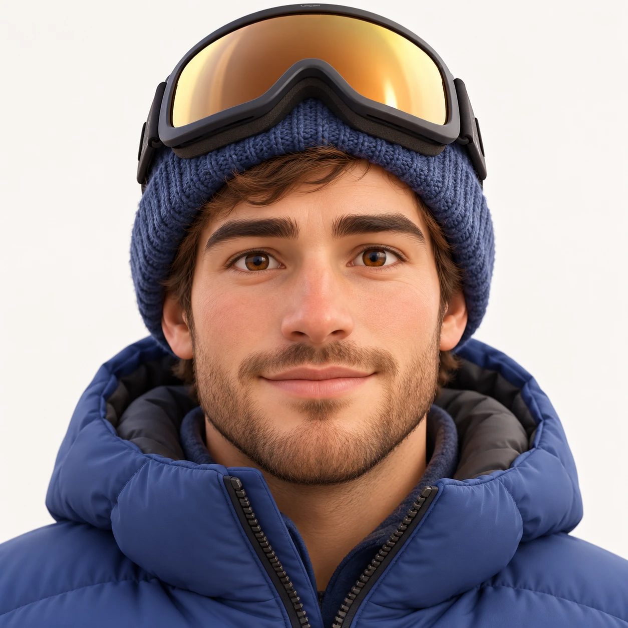 スキーウェアにゴーグルを上げた男性のプロフィール用画像（ソフト3D）