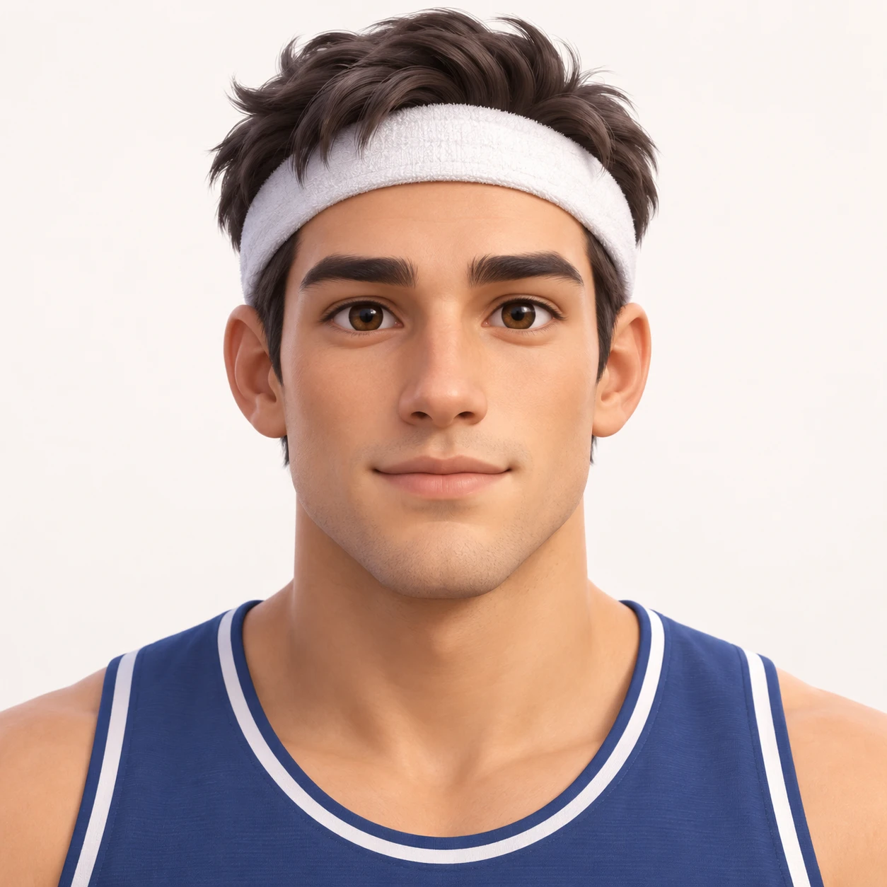無地を背にした正面向きのスポーツウェアとはちまきの男性のイラスト（ソフト3D）