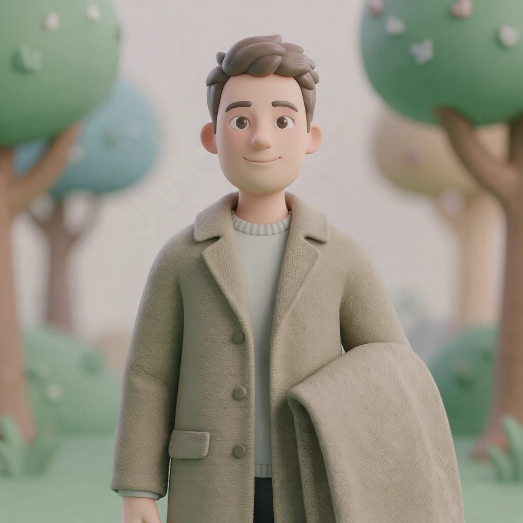 코트를 든 손님 차림 남성의 프로필 아이콘 (소프트 3D)