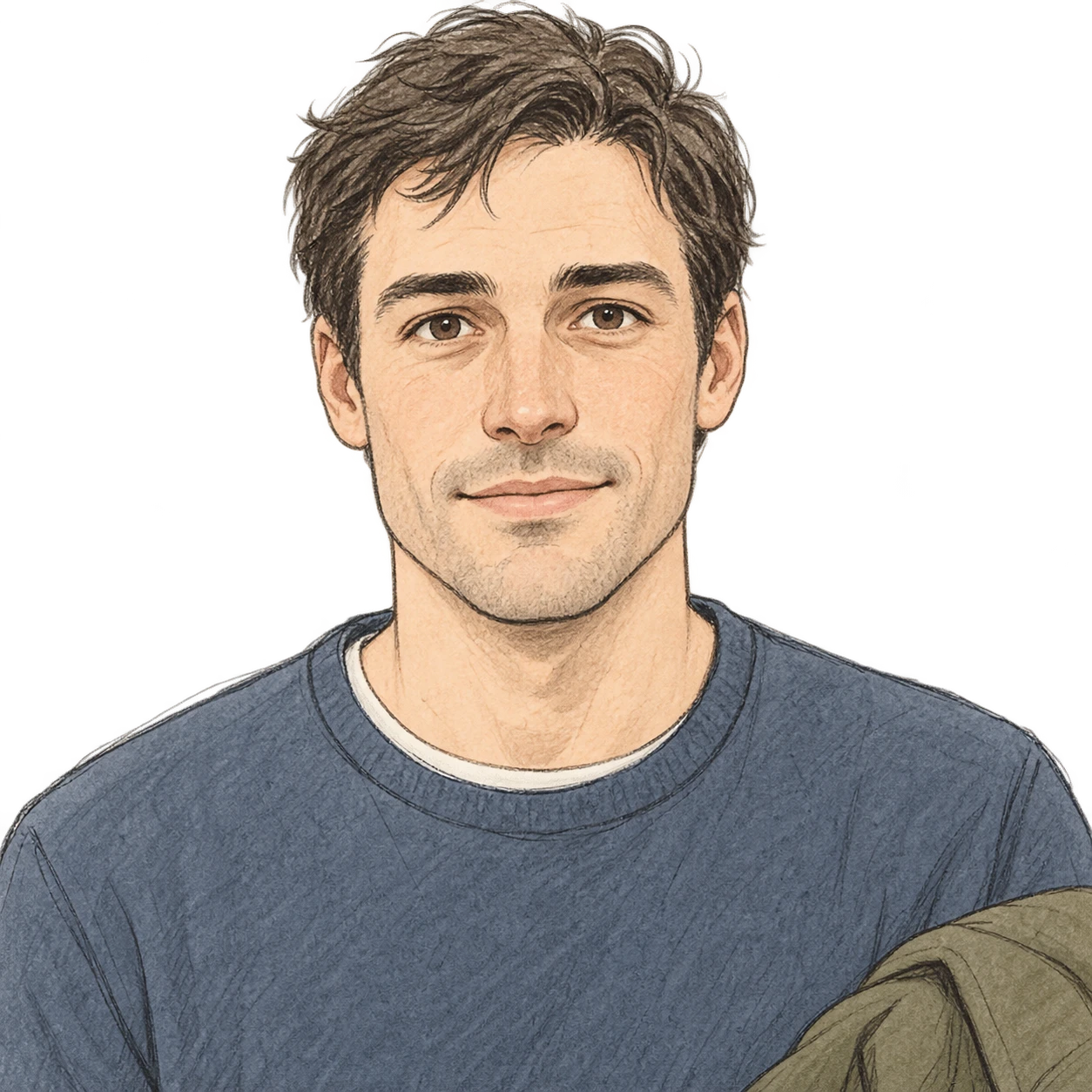 コートを持った来客風の男性のプロフィール用画像（手描き風）