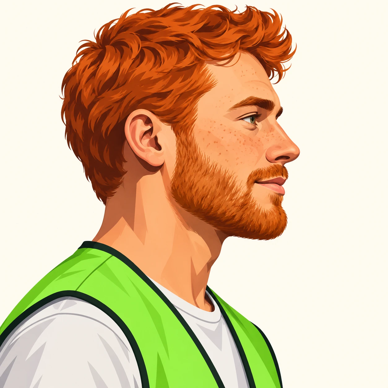 無地を背にした横向きのボランティアのベストの男性のイラスト（グラフィックポスター）