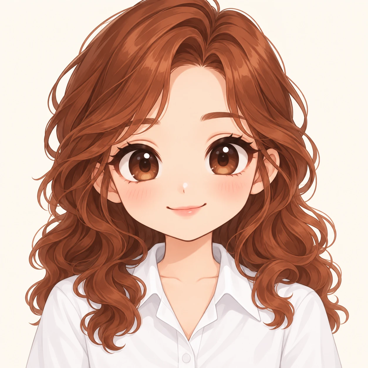 無地を背にした正面向きの白シャツの女性のイラスト（デフォルメ）