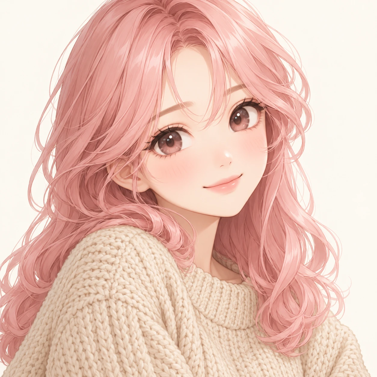 ゆったりしたニットを着た女性のアニメ調プロフィール用画像（デフォルメ）