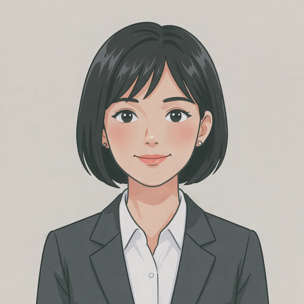 スーツ姿の女性のアニメ調プロフィール用画像（フラットイラスト）