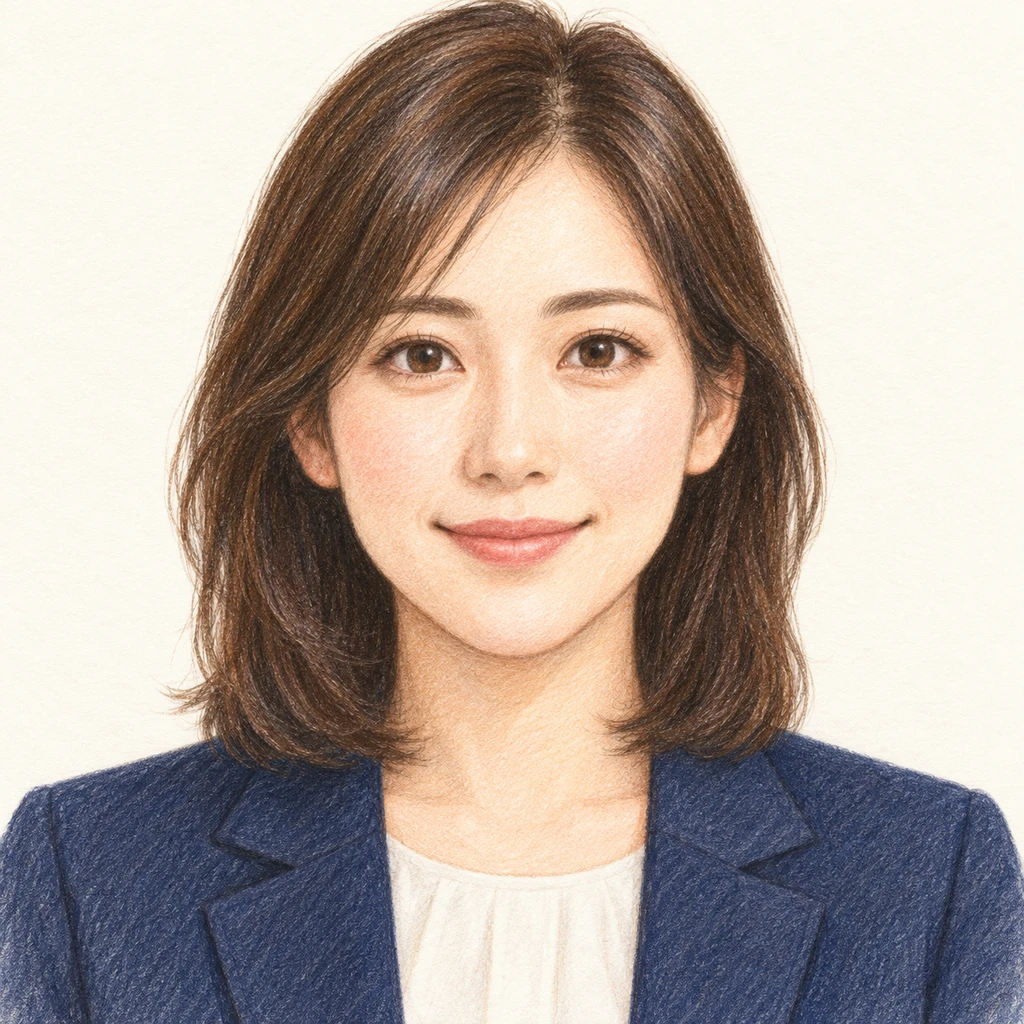 ジャケット姿のアナウンサー風の女性のプロフィール用画像（色鉛筆）