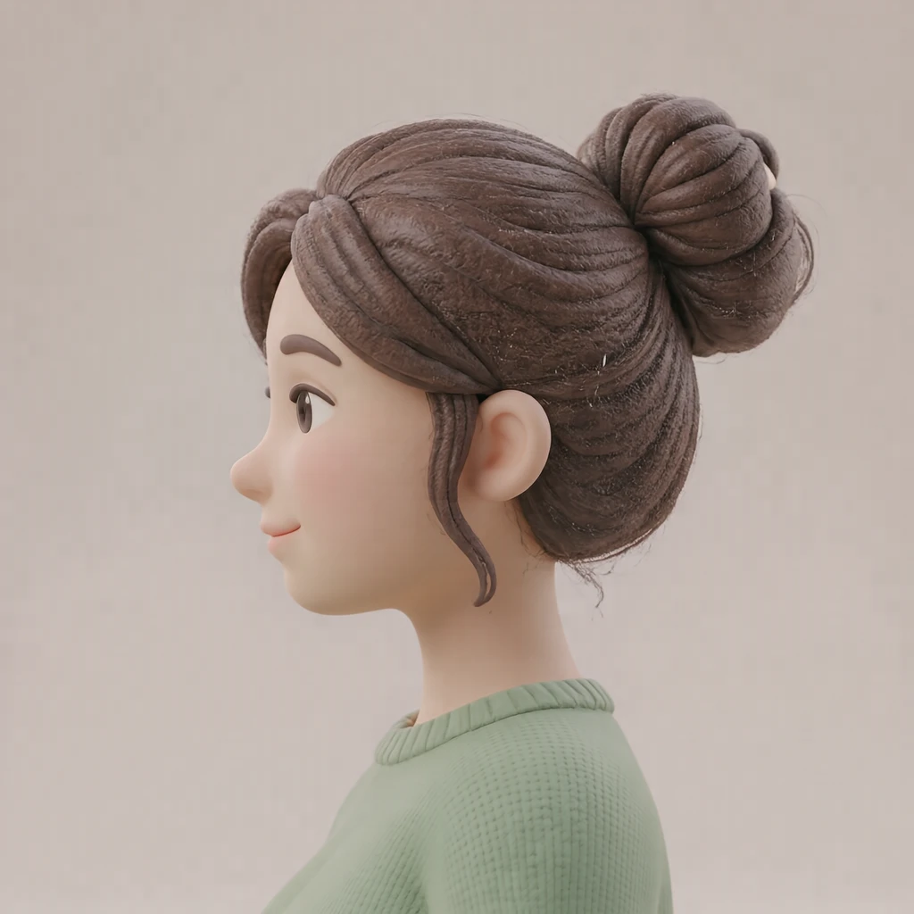 뒤로 묶은 똥머리 여성의 프로필 아이콘 (소프트 3D)