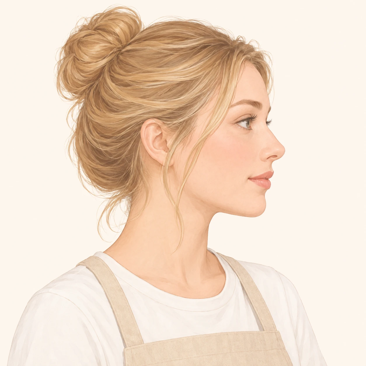 カフェのエプロンをつけた女性のプロフィール用画像（ソフトパステル）