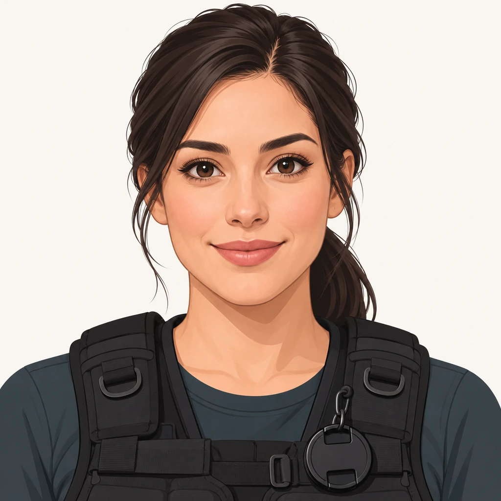 撮影用のベストを着た女性のプロフィール用画像（フラットイラスト）