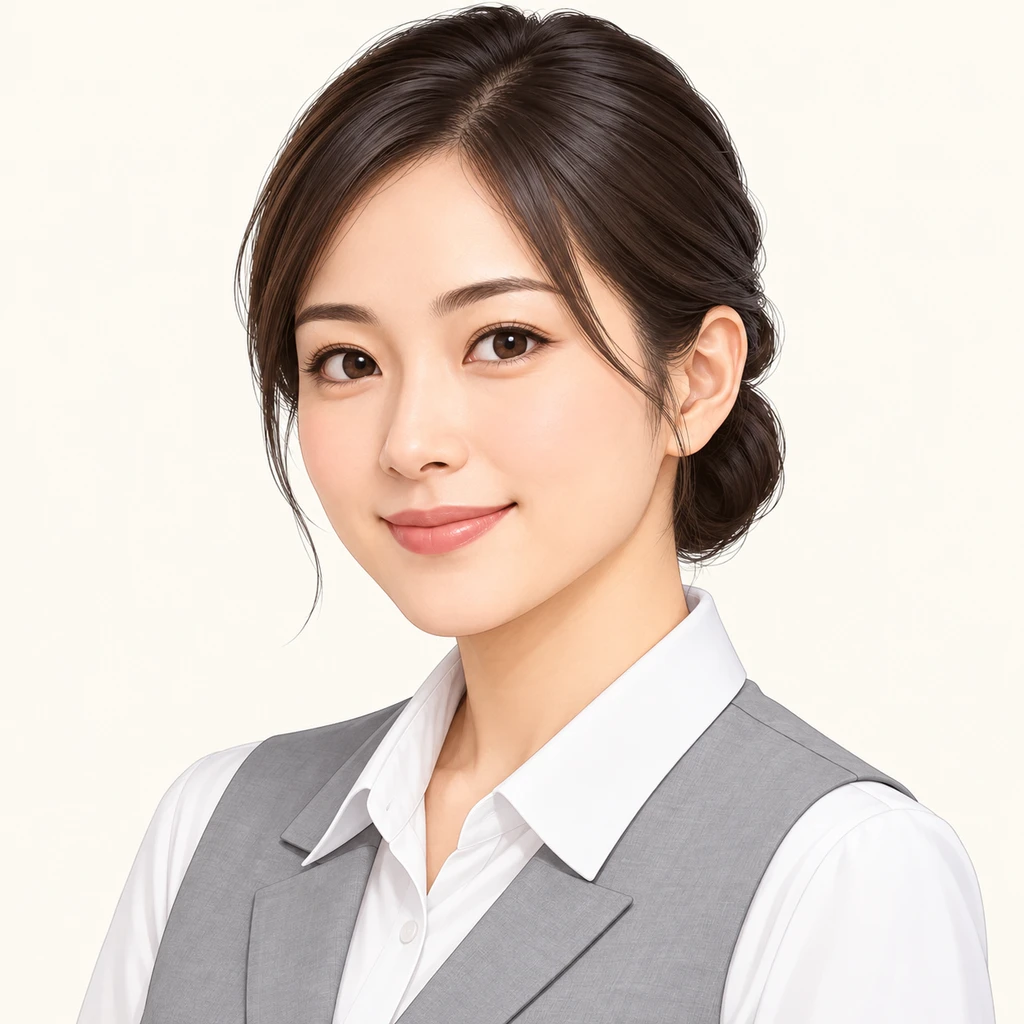 役所のベストを着た女性のプロフィール用画像（アイソメトリック）