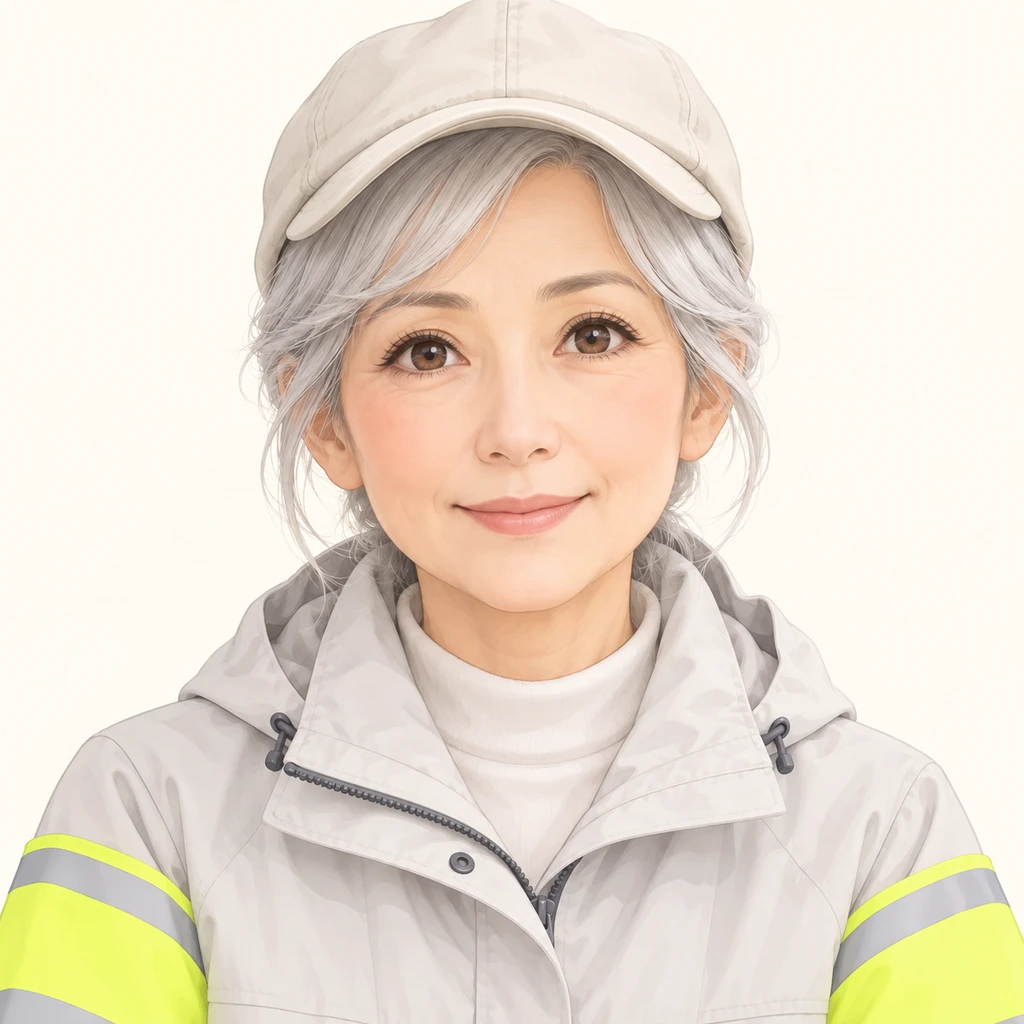 見守りの腕章をつけた女性のプロフィール用画像（ソフトパステル）