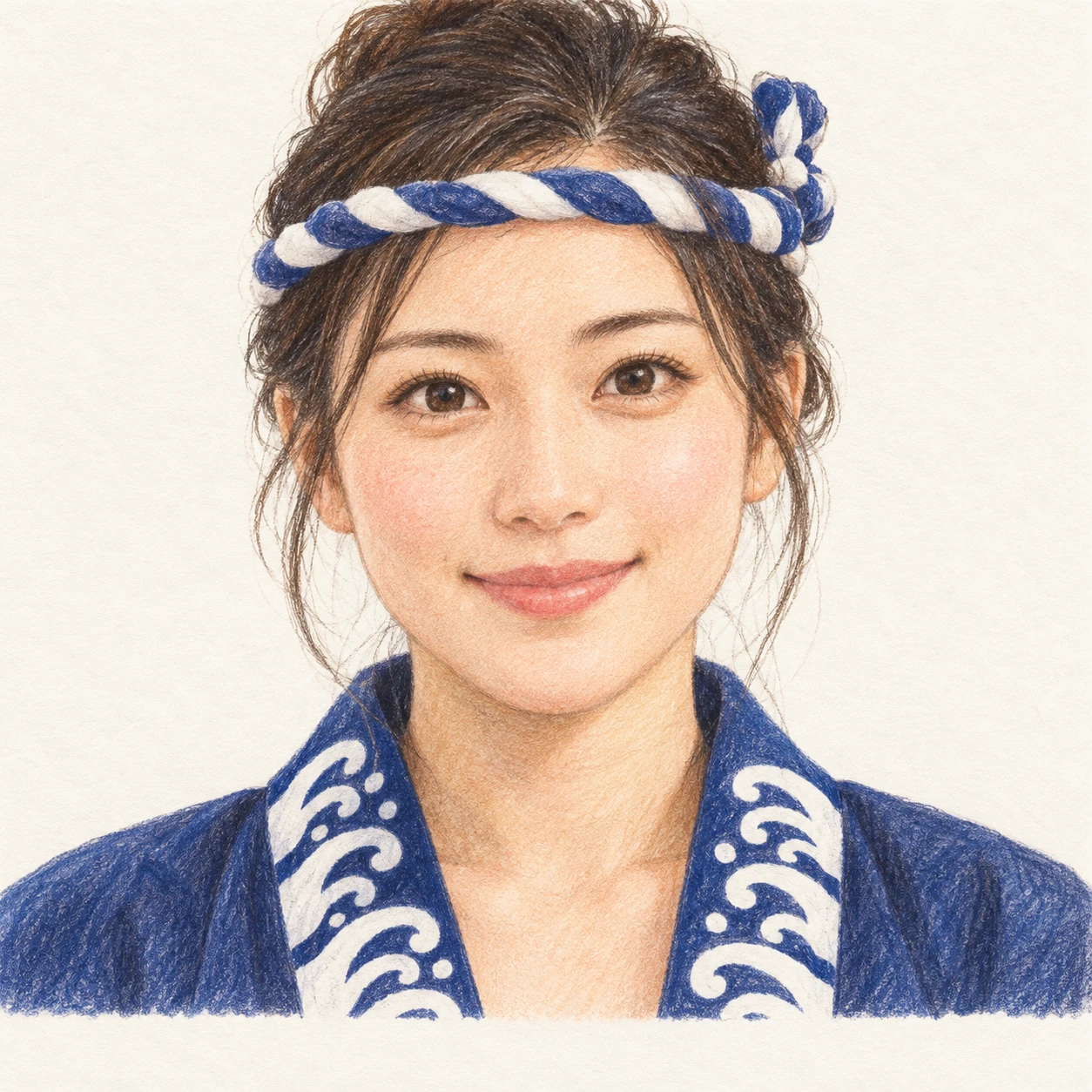 法被と鉢巻きの女性のプロフィール用画像（色鉛筆）