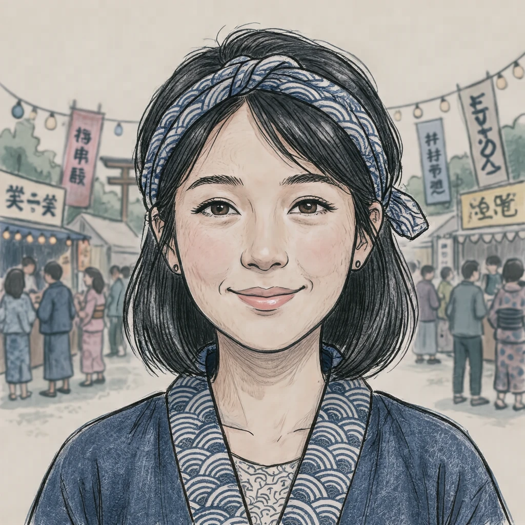 핫피와 머리띠 차림 여성의 프로필 아이콘 (손그림풍)