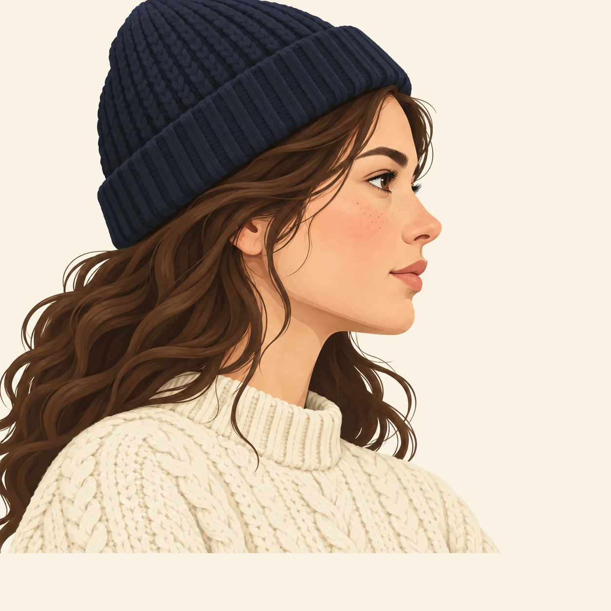 フィッシャーマンセーターとワッチキャップの女性のプロフィール用画像（フラットイラスト）