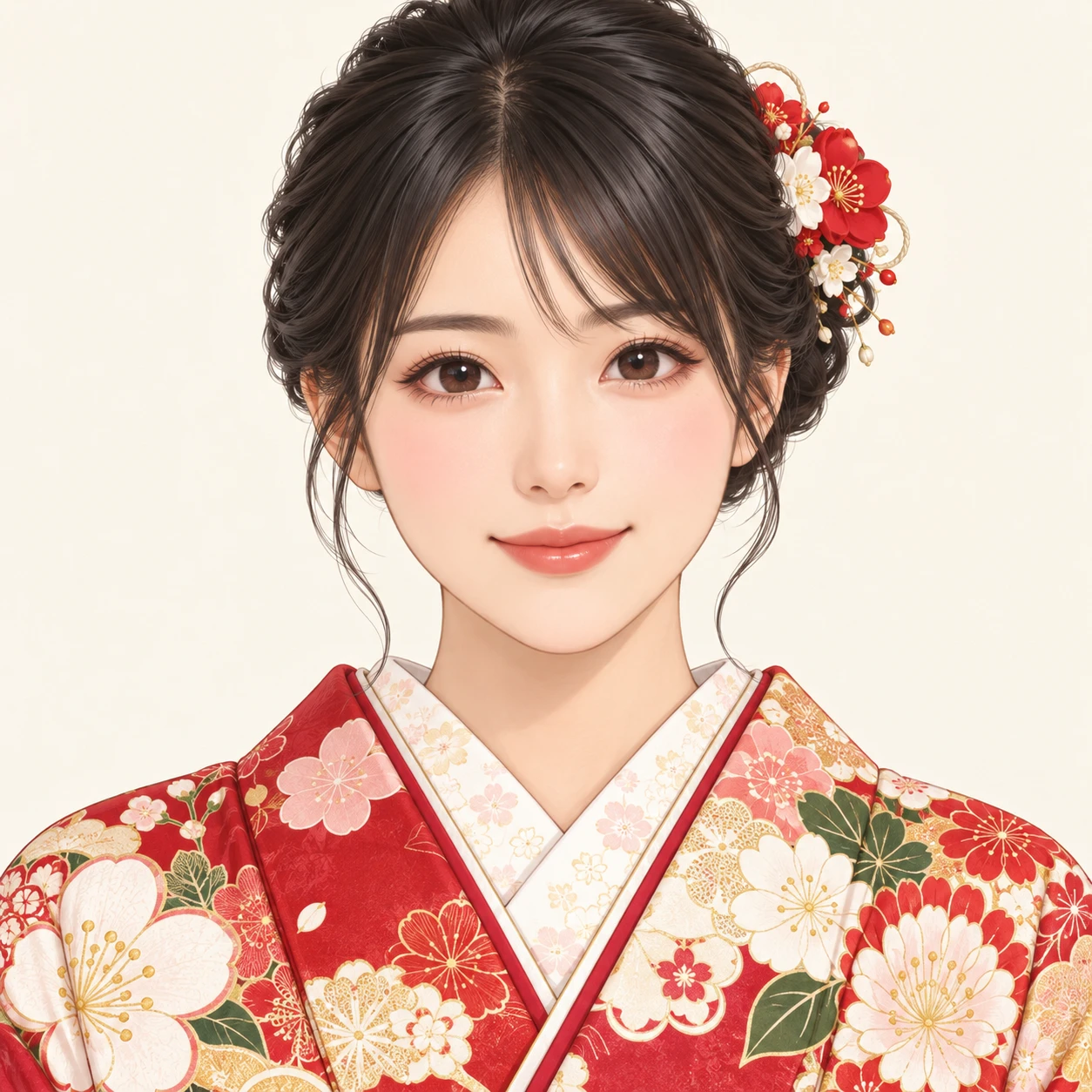 후리소데를 입은 여성의 프로필 아이콘 (아이소메트릭)