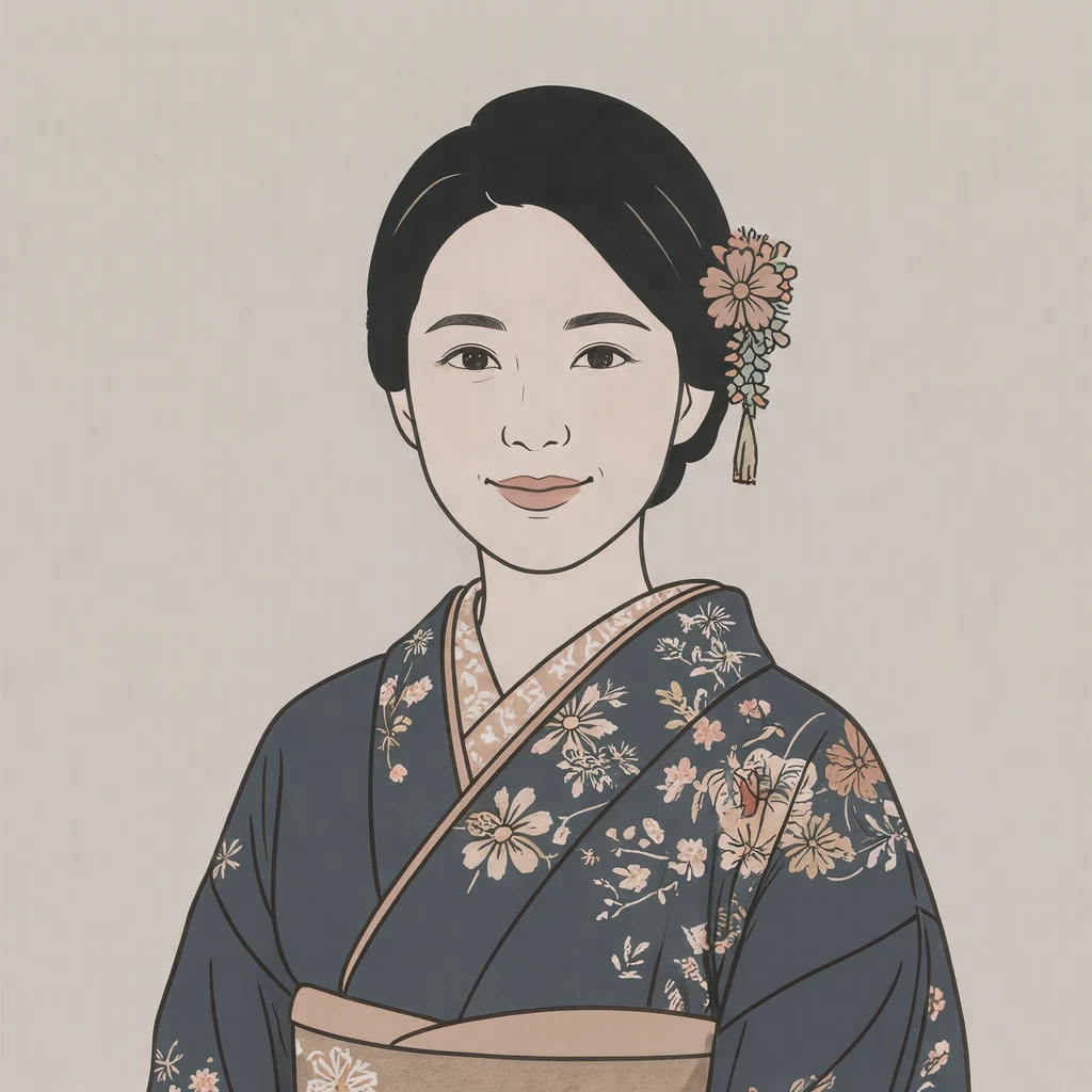후리소데를 입은 여성의 프로필 아이콘 (심플 라인아트)