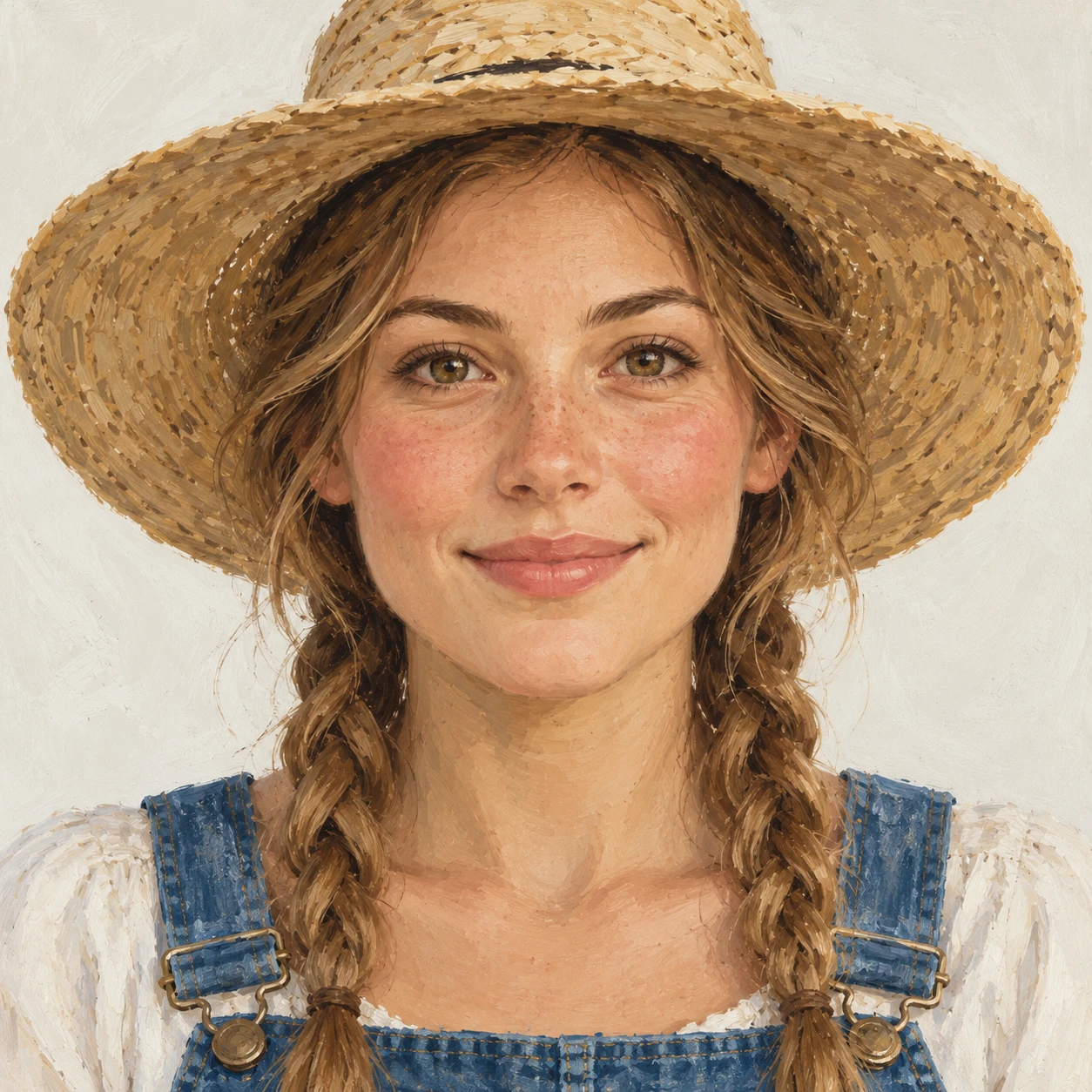 オーバーオールと麦わら帽子の女性のプロフィール用画像（グアッシュ）