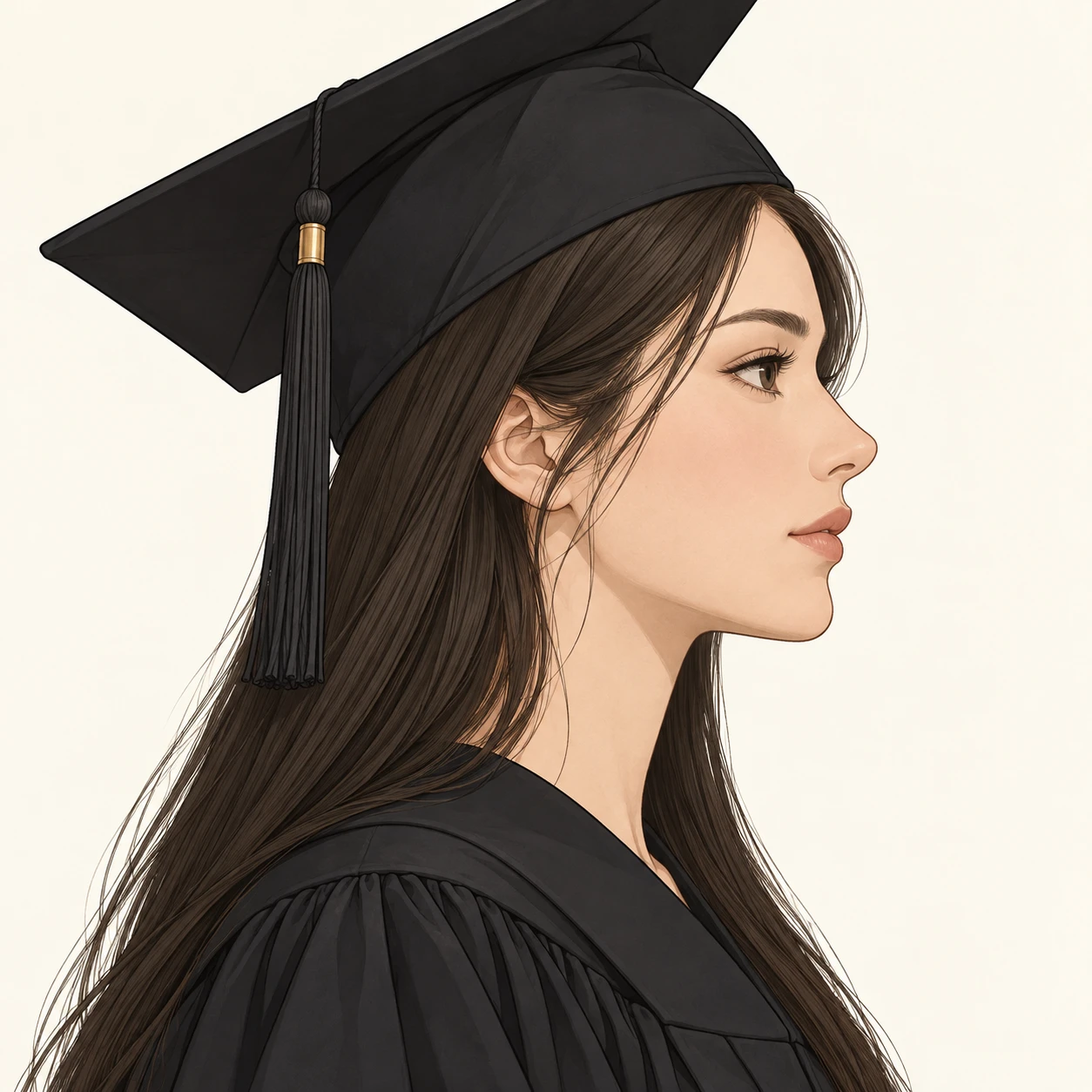 졸업 가운과 학사모 차림 여성의 프로필 아이콘 (심플 라인아트)
