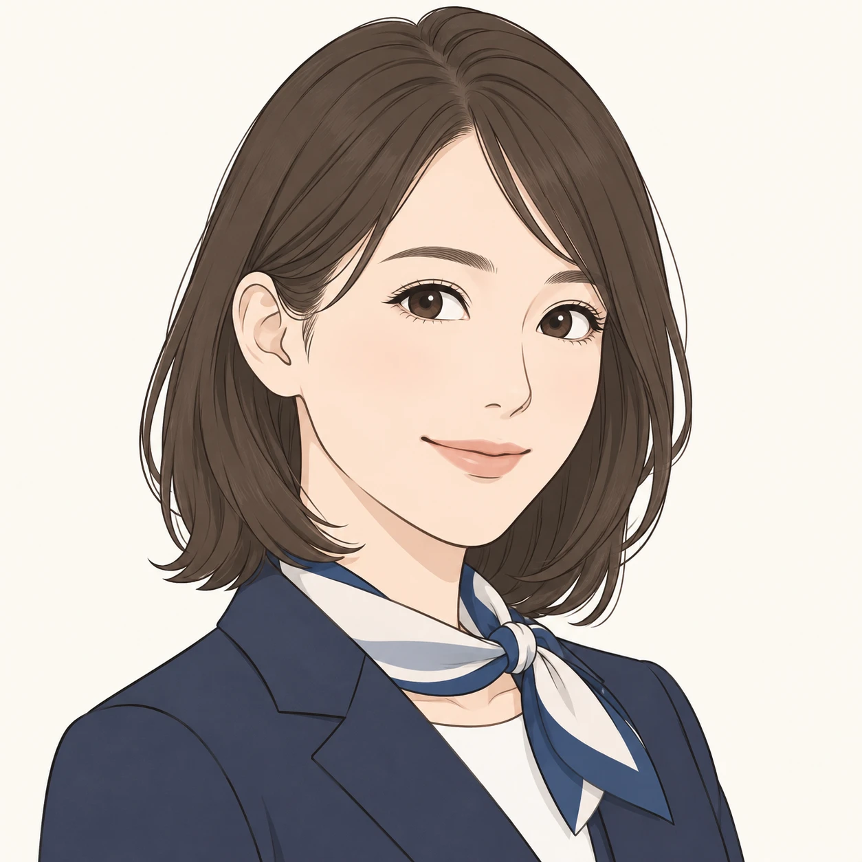 制服にスカーフを巻いた女性のプロフィール用画像（シンプル線画）