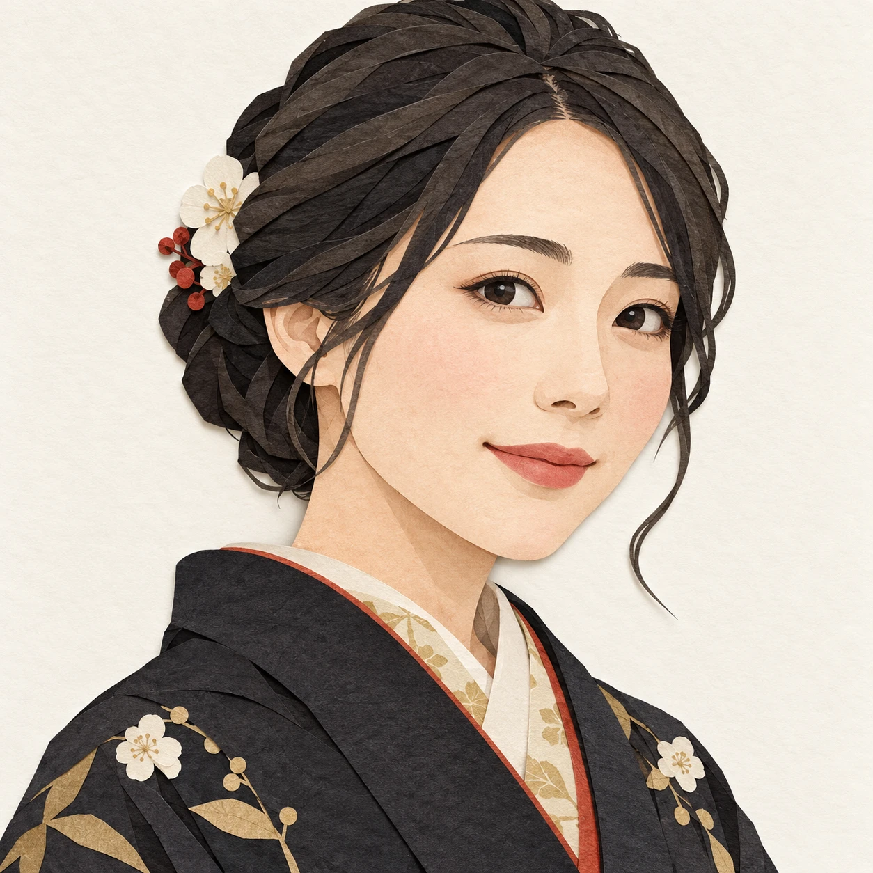 하오리를 입은 여성의 프로필 아이콘 (종이 오리기 풍)