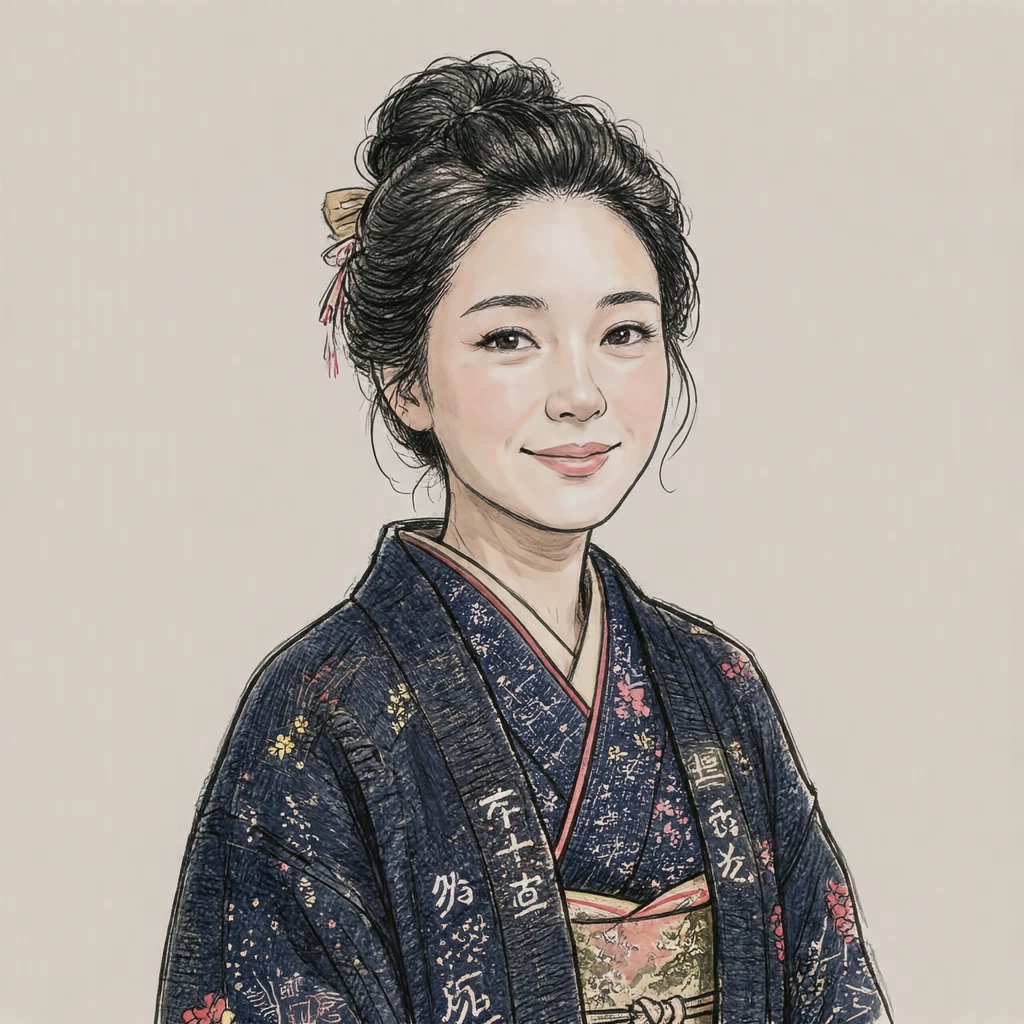 하오리를 입은 여성의 프로필 아이콘 (손그림풍)
