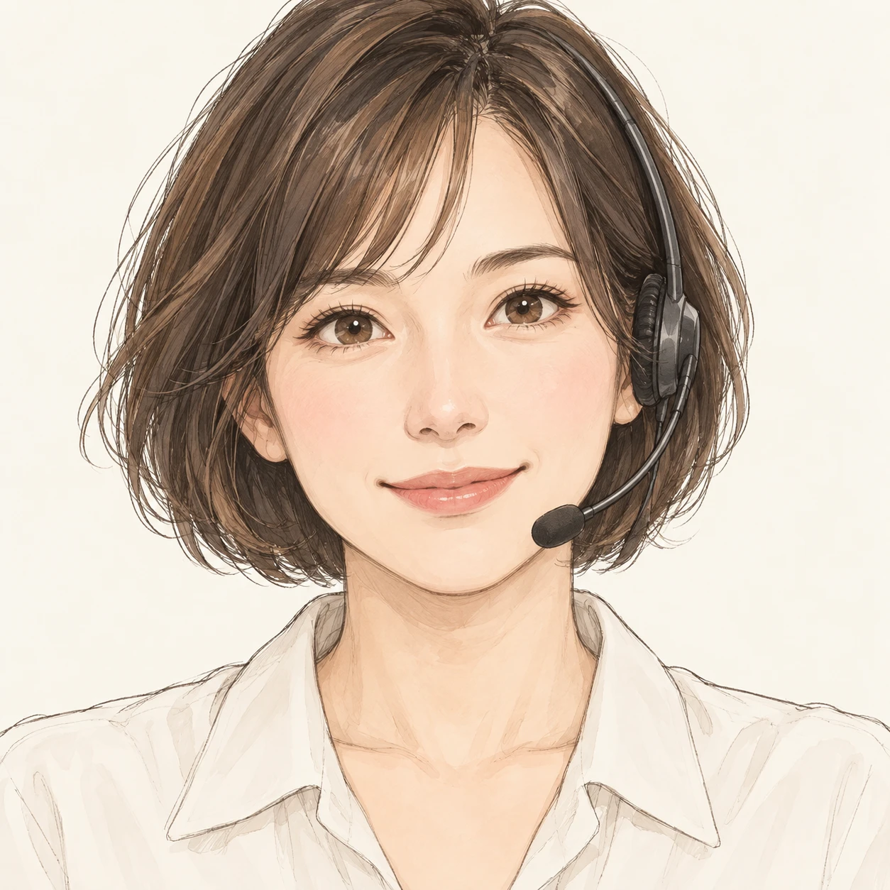 헤드셋을 쓴 여성의 프로필 아이콘 (손그림풍)