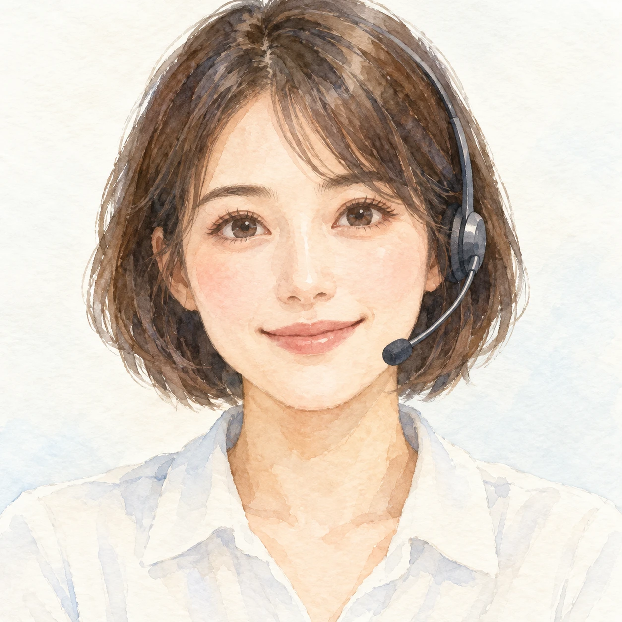 헤드셋을 쓴 여성의 프로필 아이콘 (수채화)