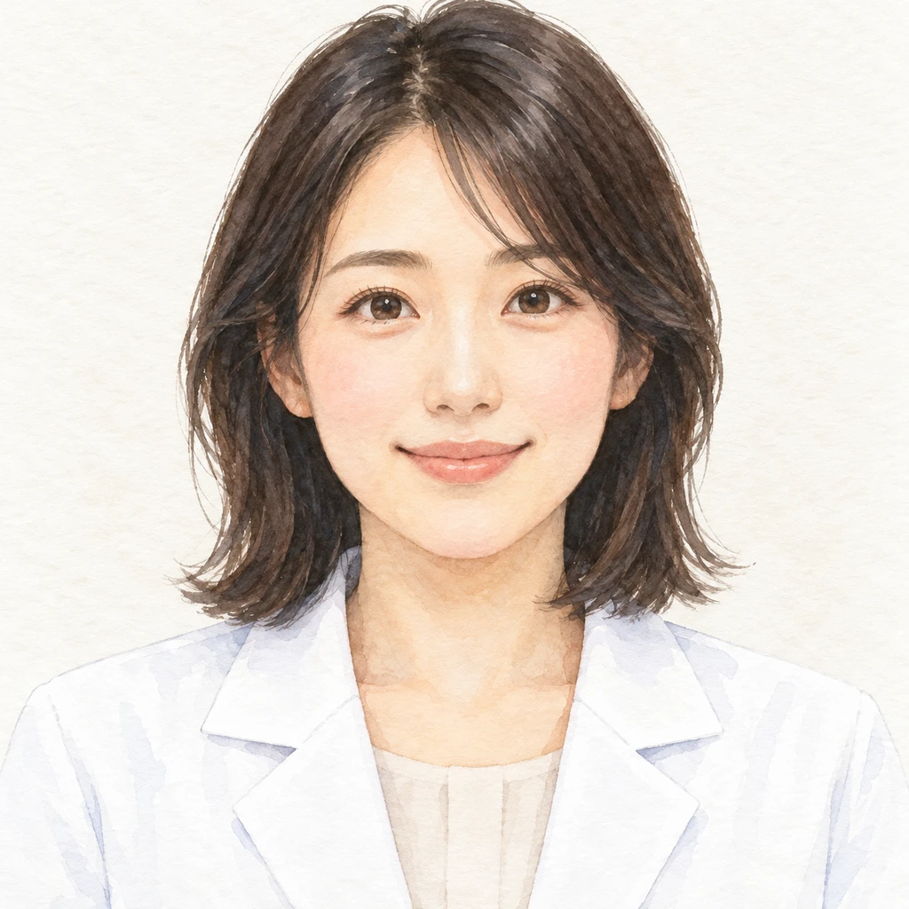 白衣を着た薬剤師風の女性のプロフィール用画像（水彩）