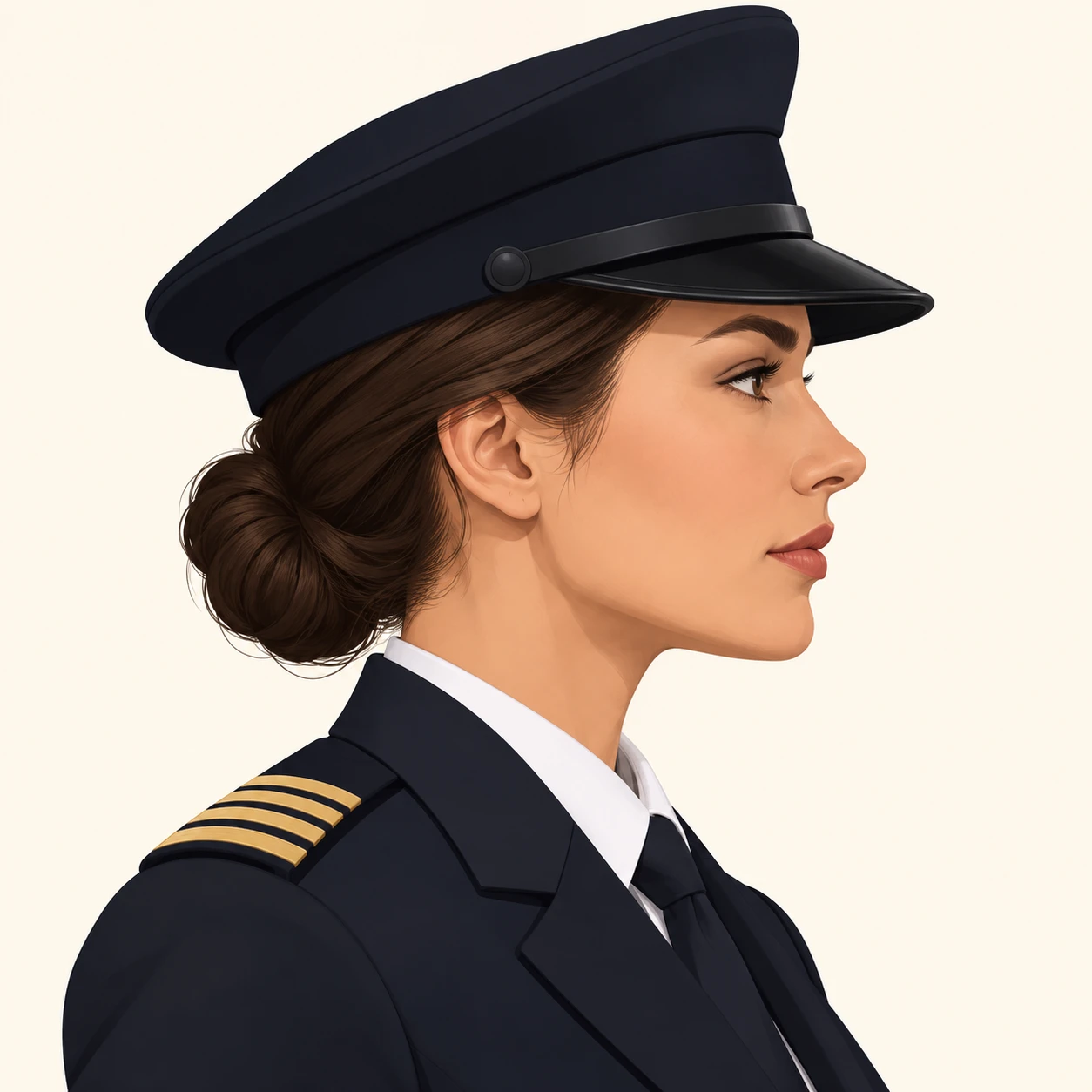 パイロットの制服と制帽の女性のプロフィール用画像（フラットイラスト）